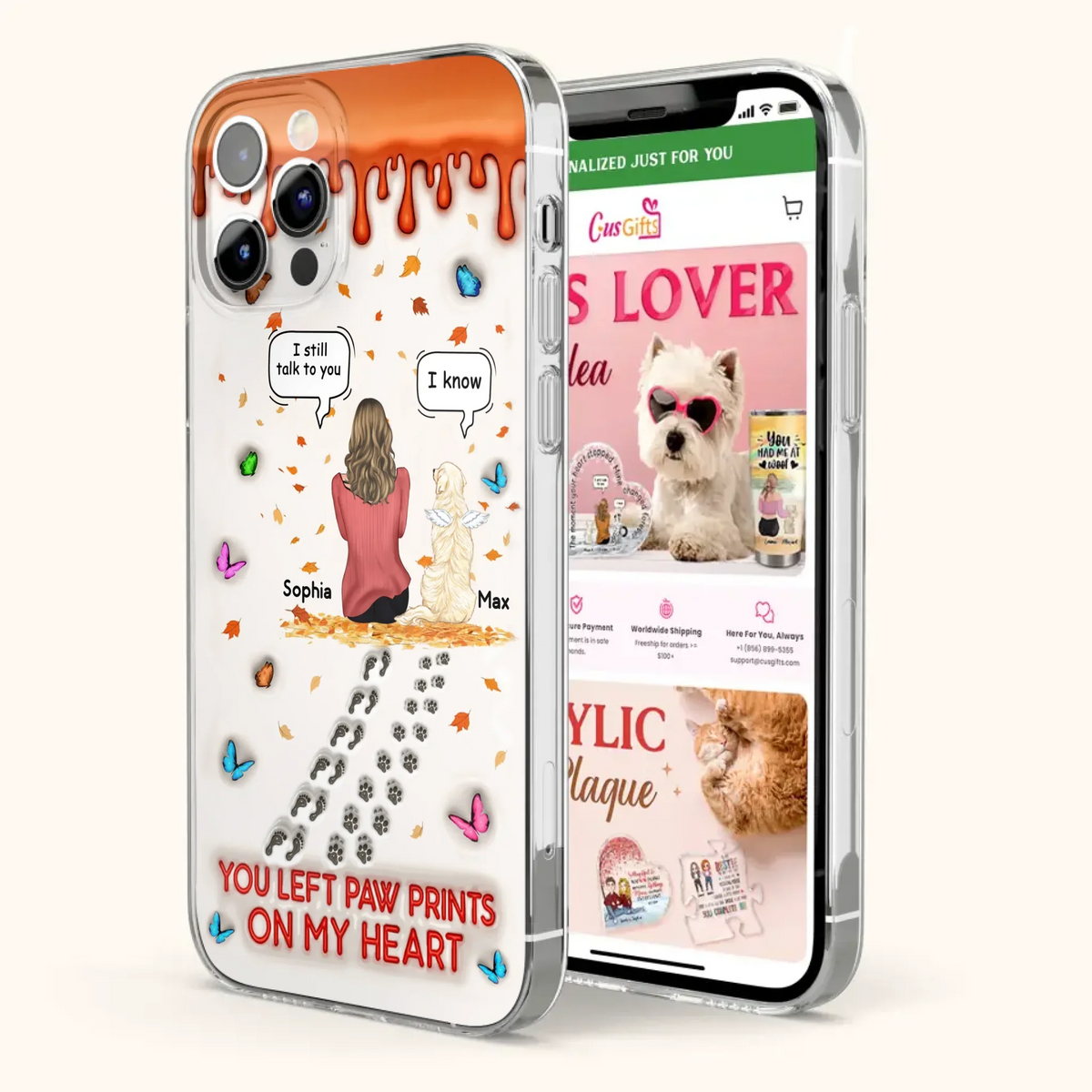 Custom Personalized Memorial Dog Phone Case - Memorial Gift Idea For Pet Lover - Case For iPhone/ Samsung - You Left Paw Prints On My Heart