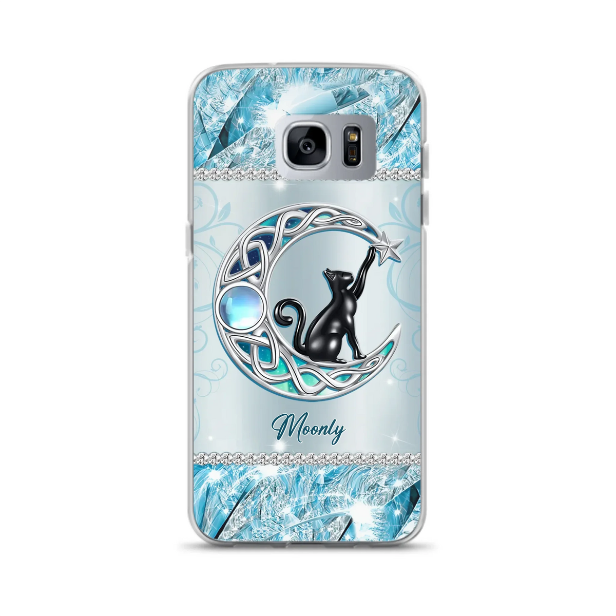 Custom Personalized Black Cat Moonstone Phone Case - Gift Idea For Cat Lover - Case For iPhone/ Samsung