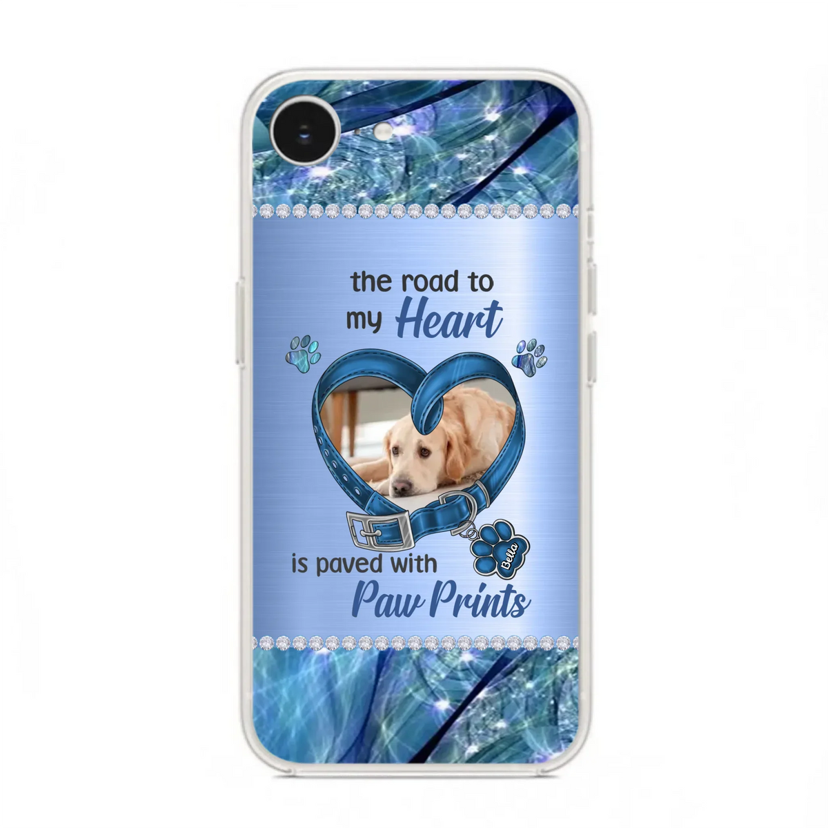 Custom Personalized Memorial Dog Collar Phone Case - Upload Photo - Memorial Gift Idea For Dog Owner - The Road To My Heart Is Paved With Paw Prints - Case for iPhone/ Samsung