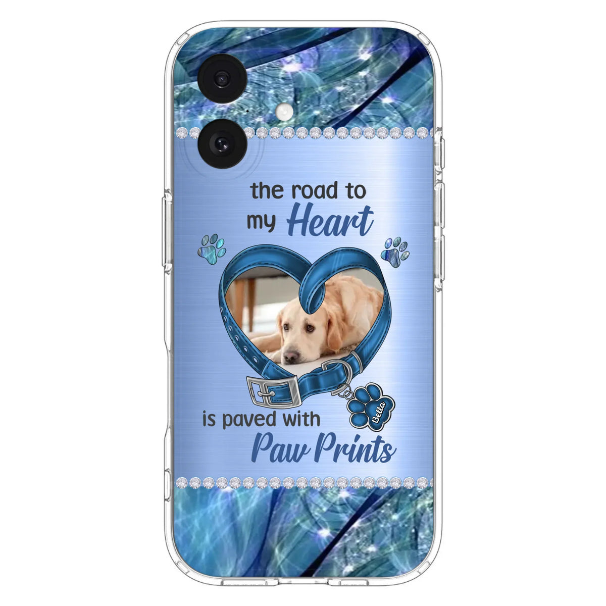 Custom Personalized Memorial Dog Collar Phone Case - Upload Photo - Memorial Gift Idea For Dog Owner - The Road To My Heart Is Paved With Paw Prints - Case for iPhone/ Samsung