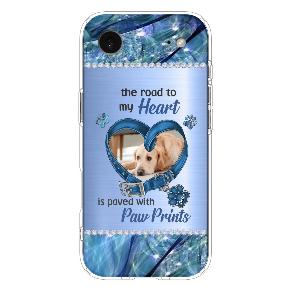 Custom Personalized Memorial Dog Collar Phone Case - Upload Photo - Memorial Gift Idea For Dog Owner - The Road To My Heart Is Paved With Paw Prints - Case for iPhone/ Samsung