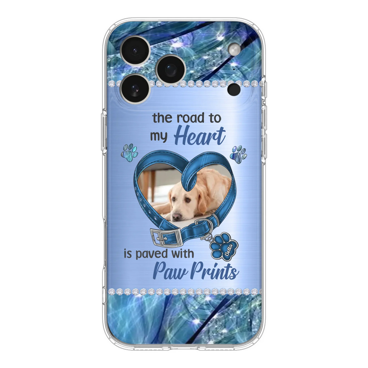 Custom Personalized Memorial Dog Collar Phone Case - Upload Photo - Memorial Gift Idea For Dog Owner - The Road To My Heart Is Paved With Paw Prints - Case for iPhone/ Samsung
