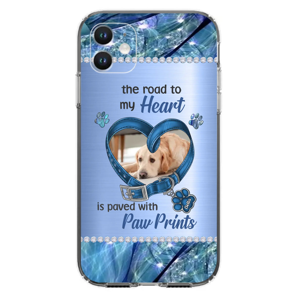 Custom Personalized Memorial Dog Collar Phone Case - Upload Photo - Memorial Gift Idea For Dog Owner - The Road To My Heart Is Paved With Paw Prints - Case for iPhone/ Samsung