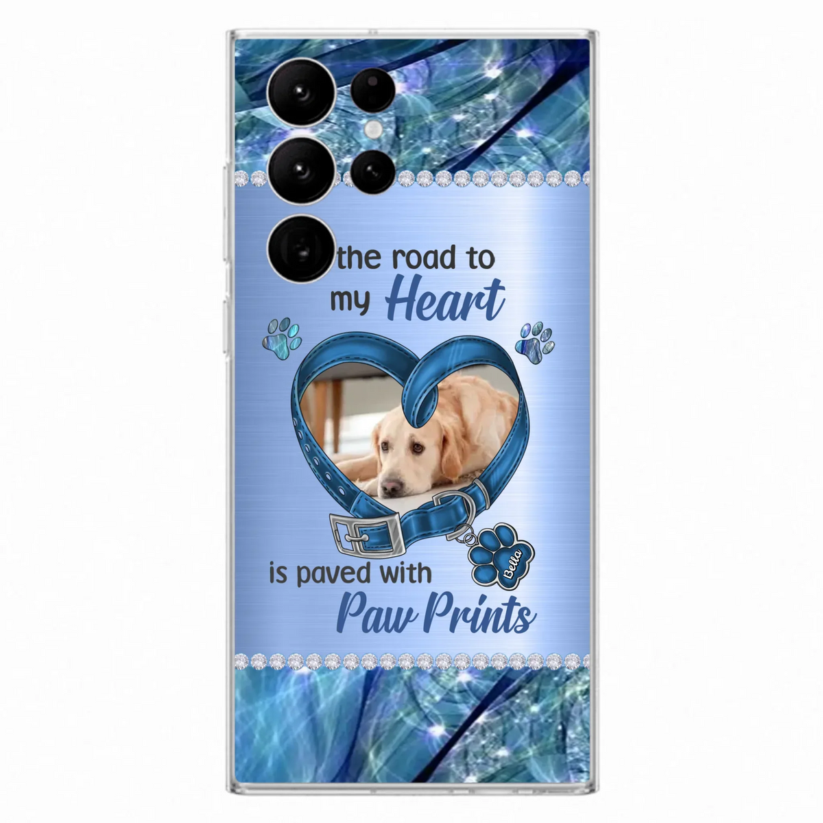 Custom Personalized Memorial Dog Collar Phone Case - Upload Photo - Memorial Gift Idea For Dog Owner - The Road To My Heart Is Paved With Paw Prints - Case for iPhone/ Samsung