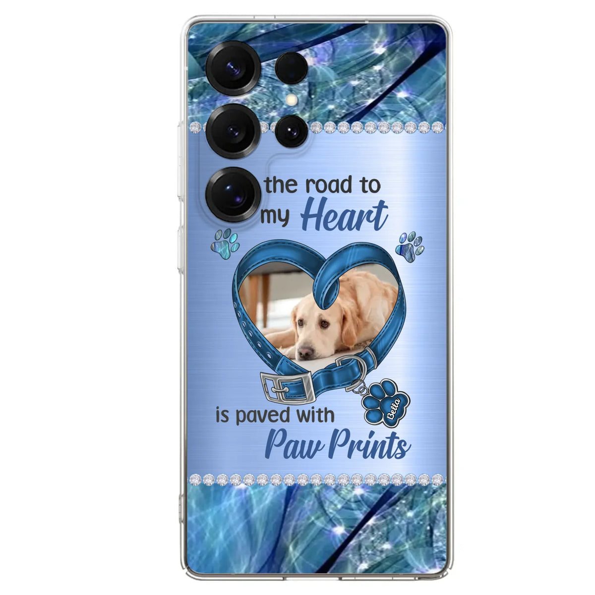 Custom Personalized Memorial Dog Collar Phone Case - Upload Photo - Memorial Gift Idea For Dog Owner - The Road To My Heart Is Paved With Paw Prints - Case for iPhone/ Samsung