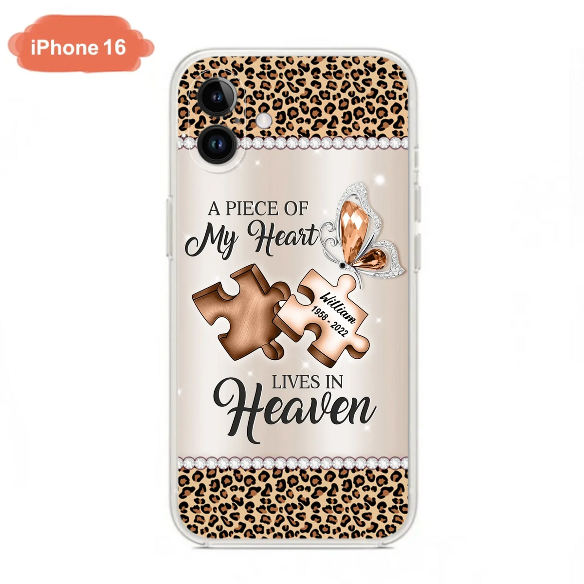 Custom Personalized Memorial Leopard Phone Case - Memorial Gift Idea for Family Member/ Father's Day/ Mother's Day - Case for iPhone/ Samsung - A Piece Of My Heart Lives In Heaven