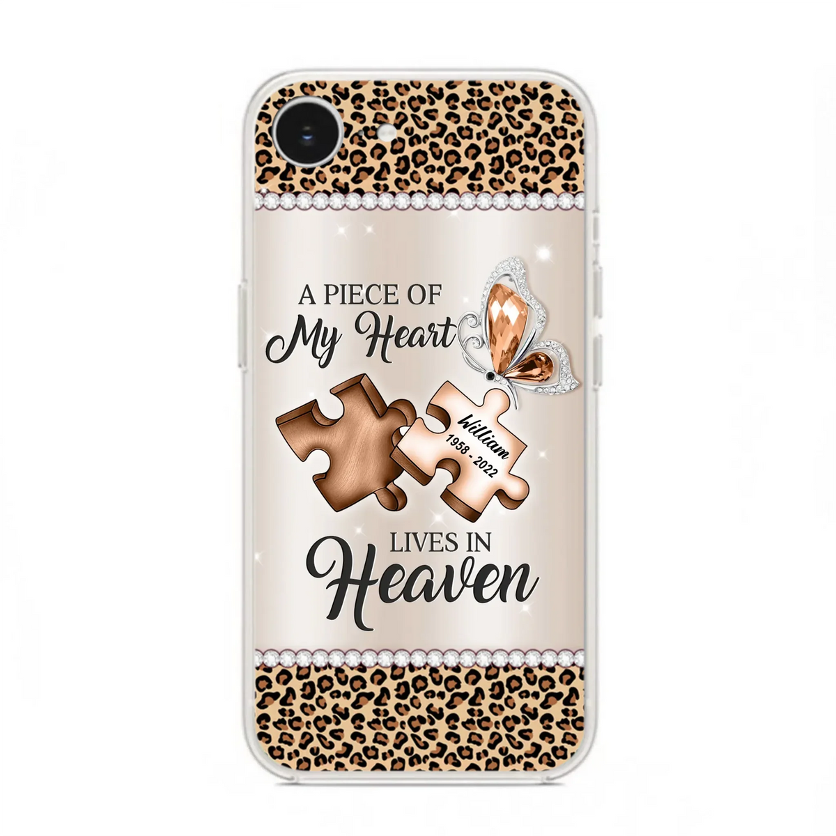 Custom Personalized Memorial Leopard Phone Case - Memorial Gift Idea for Family Member/ Father's Day/ Mother's Day - Case for iPhone/ Samsung - A Piece Of My Heart Lives In Heaven