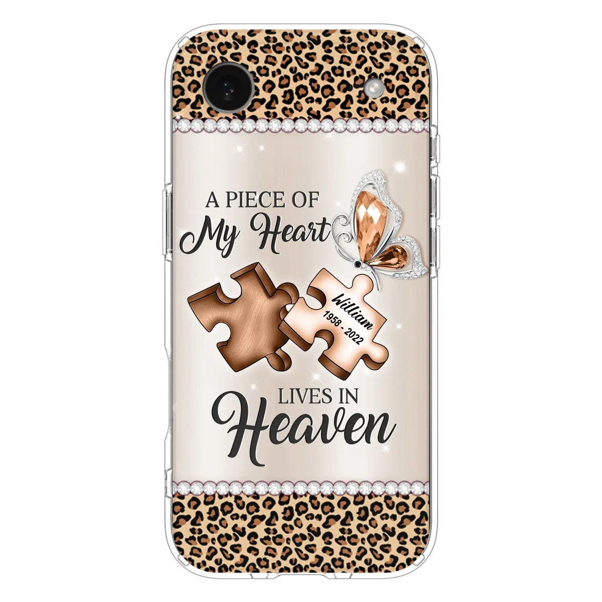 Custom Personalized Memorial Leopard Phone Case - Memorial Gift Idea for Family Member/ Father's Day/ Mother's Day - Case for iPhone/ Samsung - A Piece Of My Heart Lives In Heaven