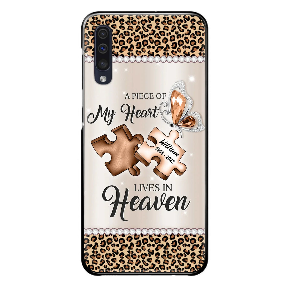 Custom Personalized Memorial Leopard Phone Case - Memorial Gift Idea for Family Member/ Father's Day/ Mother's Day - Case for iPhone/ Samsung - A Piece Of My Heart Lives In Heaven