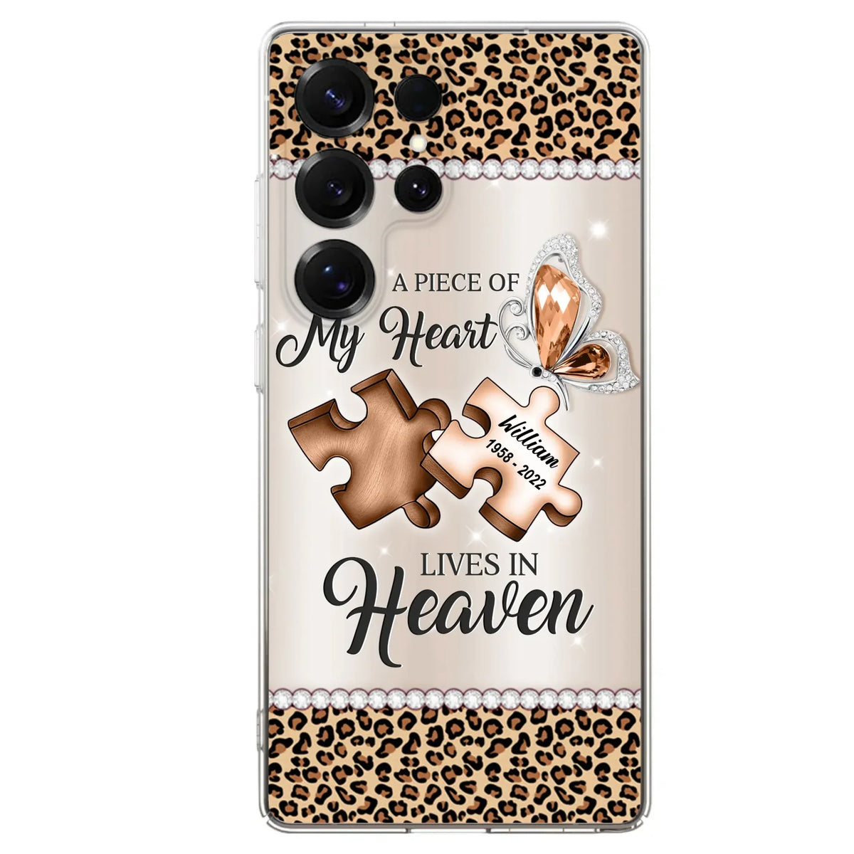 Custom Personalized Memorial Leopard Phone Case - Memorial Gift Idea for Family Member/ Father's Day/ Mother's Day - Case for iPhone/ Samsung - A Piece Of My Heart Lives In Heaven