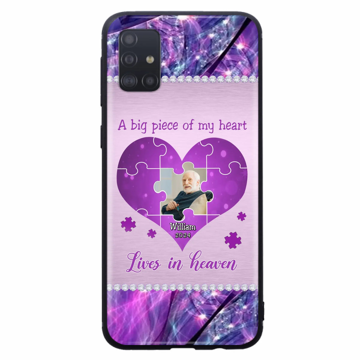 Custom Personalized Memorial Photo Phone Case - Memorial Gift Idea for Father's Day -  A Big Piece Of My Heart Lives In Heaven - Case for iPhone/Samsung