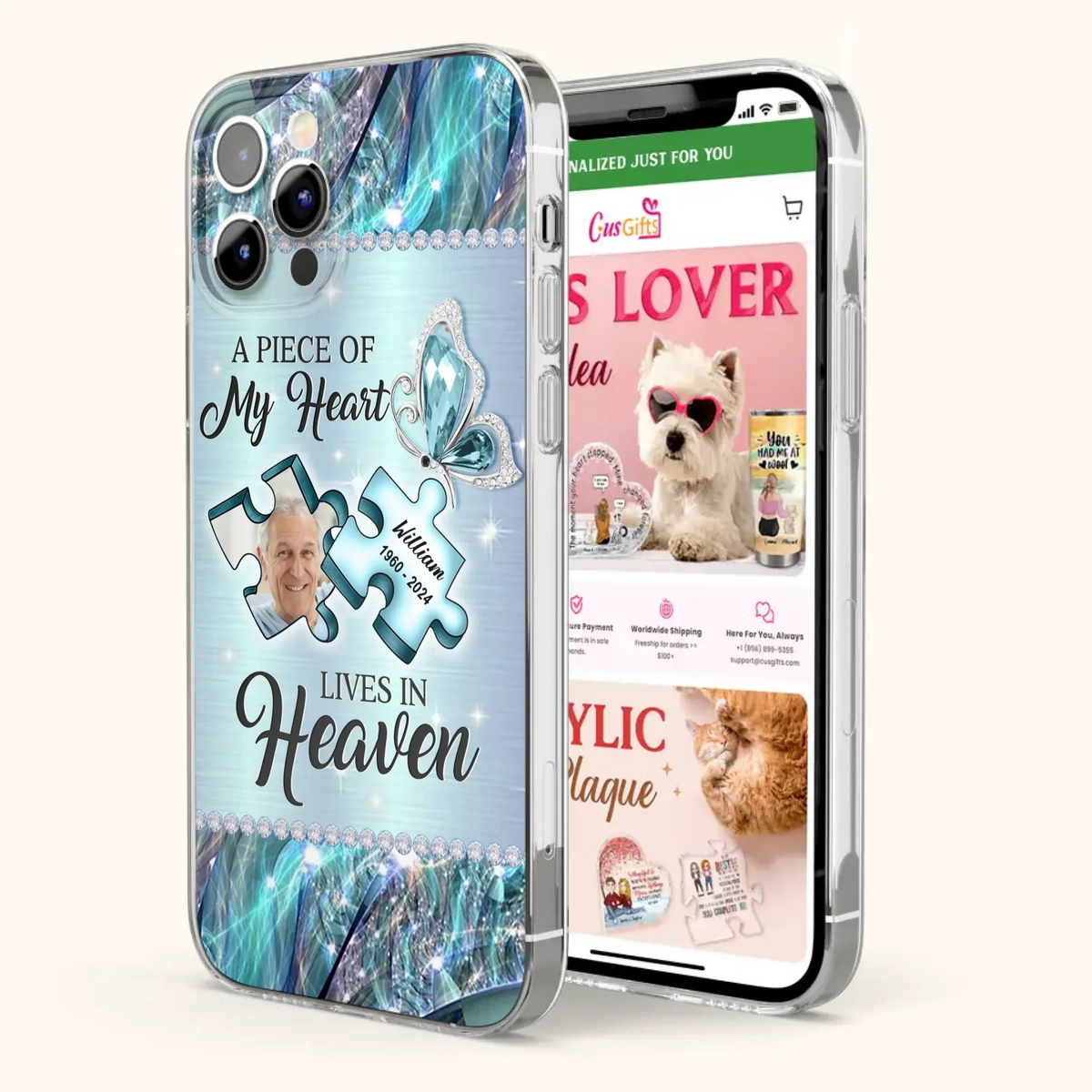 Custom Personalized Memorial Photo Phone Case - Memorial Gift Idea for Father's Day -  A Piece Of My Heart Lives In Heaven - Case for iPhone/Samsung
