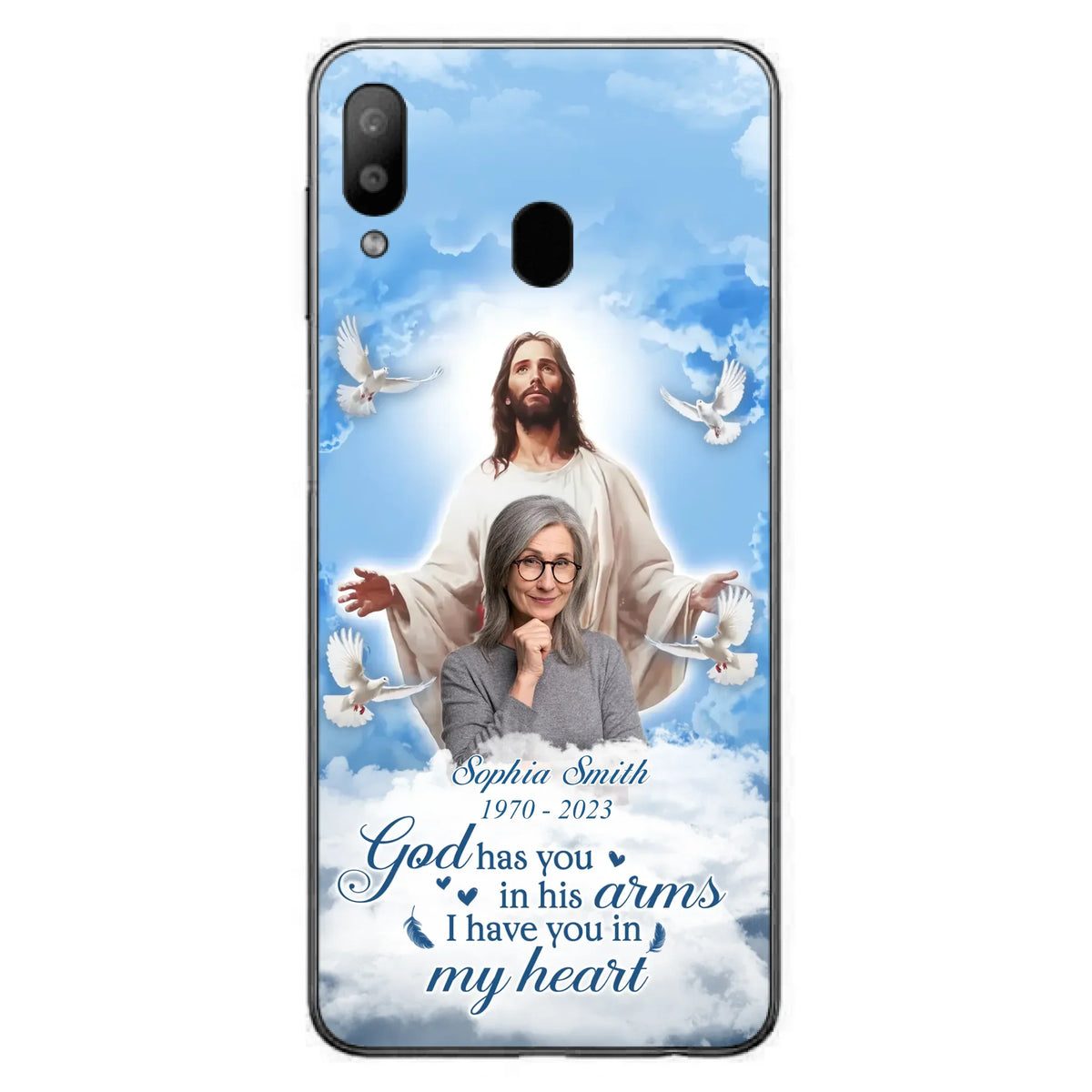 Custom Personalized Memorial Photo Phone Case - Memorial Gift Idea for Mother's Day/Father's Day - God Has You In His Arms I Have You In My Heart - Case for iPhone/Samsung