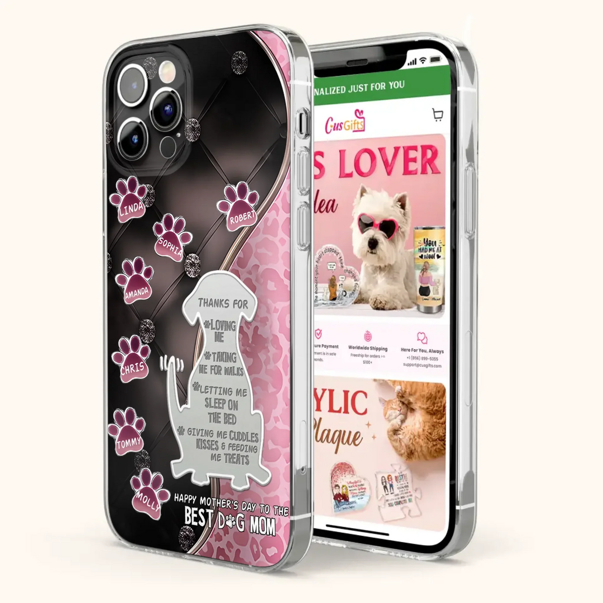 Custom Personalized Memorial Dog Mom Phone Case - Memorial Gift Idea For Dog Lover - Upto 7 Dogs - Thanks For Loving Me - Case For iPhone/Samsung