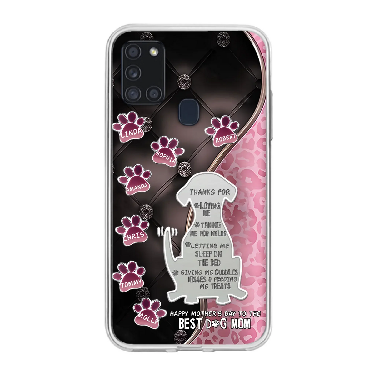 Custom Personalized Memorial Dog Mom Phone Case - Memorial Gift Idea For Dog Lover - Upto 7 Dogs - Thanks For Loving Me - Case For iPhone/Samsung