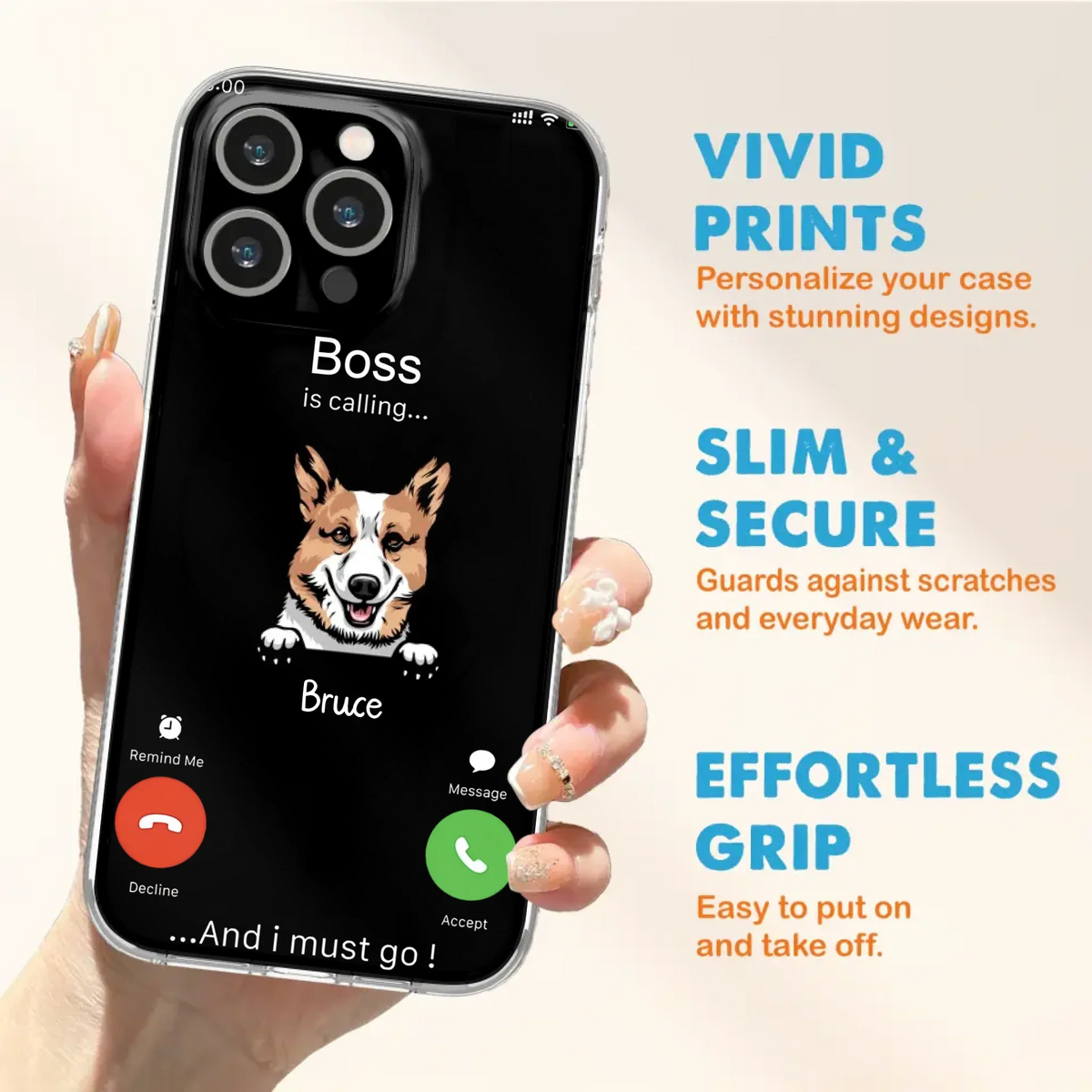 Custom Personalized Dog Phone Case - Gift Idea For Dog Lover/Mother's Day/Father's Day - Upto 5 Dogs - Boss Is Calling And I Must Go - Case For iPhone/Samsung