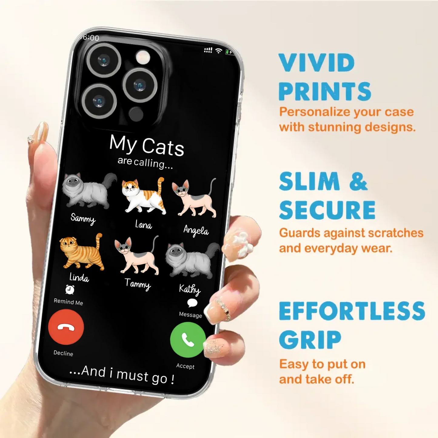 Custom Personalized Cats Phone Case - Gift Idea For Cat Lover/Mother's Day/Father's Day - My Cats Are Calling And I Must Go - Case For iPhone/Samsung