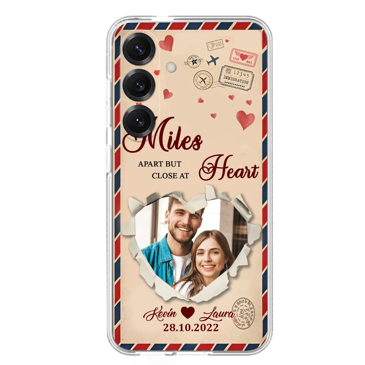Custom Personalized Couple Phone Case - Gift Idea For Couple/ Valentines Day - Upload Photo - Miles Apart But Close At Heart - Case For iPhone/ Samsung