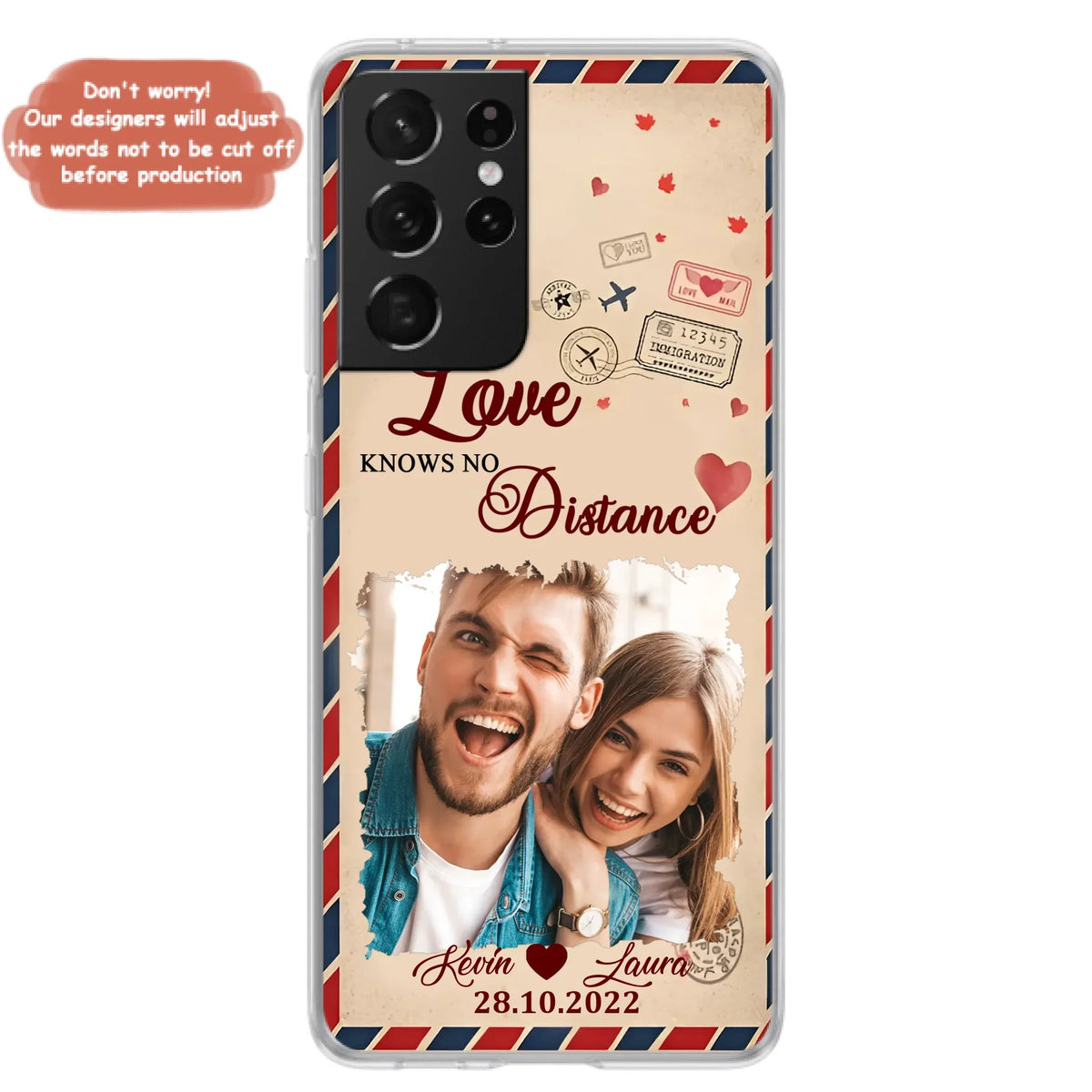 Custom Personalized Couple Phone Case - Gift Idea For Couple/ Valentines Day - Upload Photo - Love Knows No Distance - Case For iPhone/ Samsung