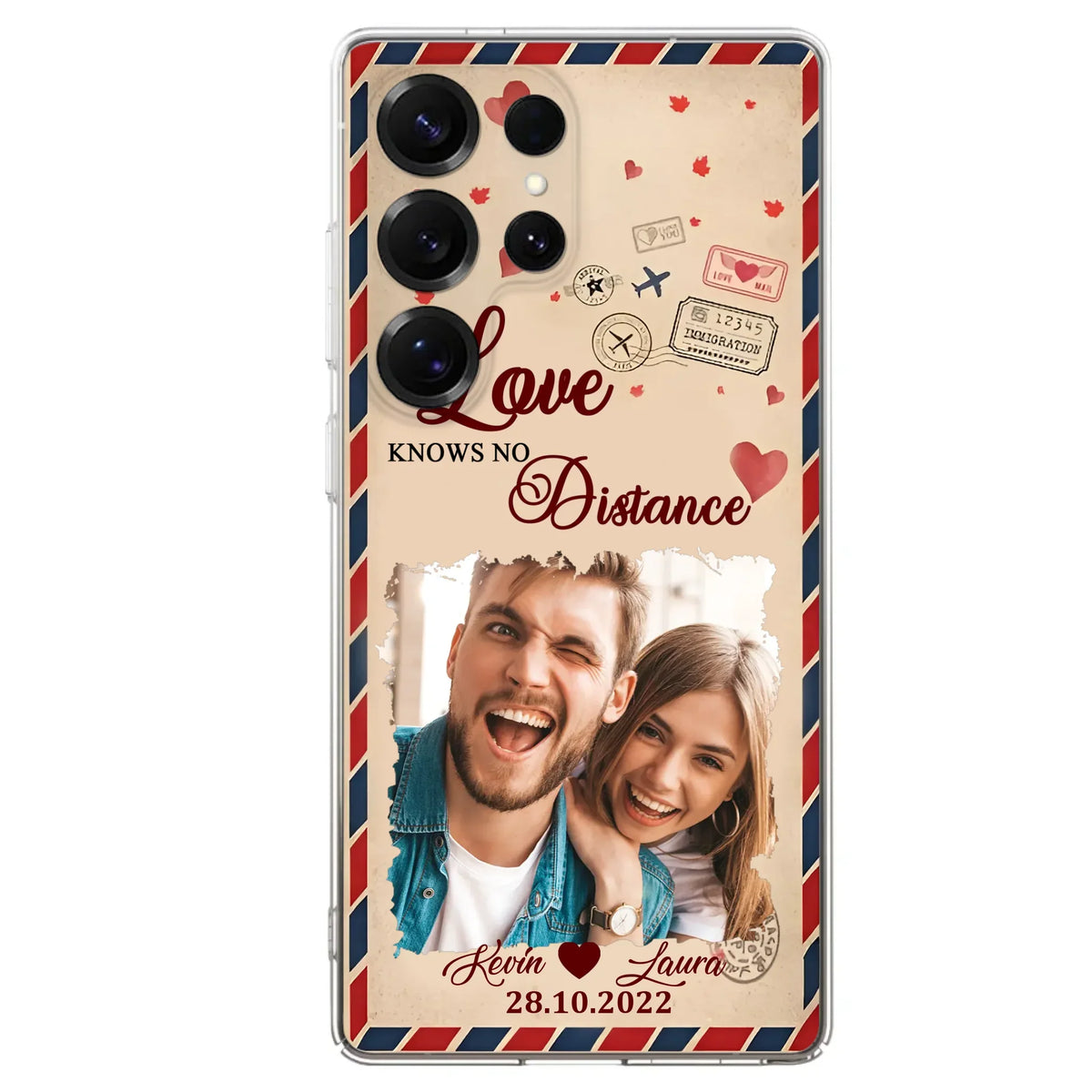 Custom Personalized Couple Phone Case - Gift Idea For Couple/ Valentines Day - Upload Photo - Love Knows No Distance - Case For iPhone/ Samsung