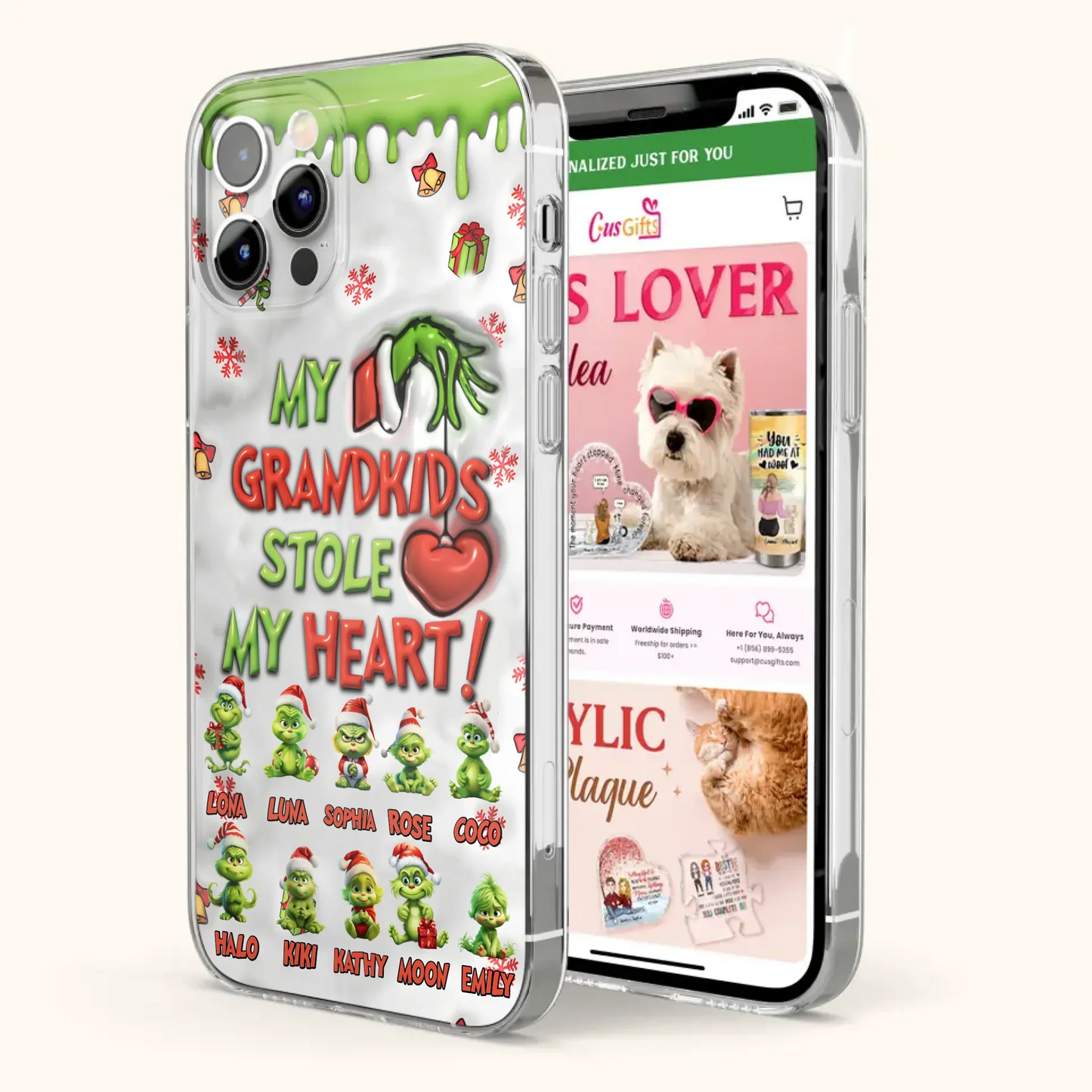 Custom Personalized Christmas Mama Grandkid Phone Case - Gift Idea For Grandkids - Upto 10 Kids - My Grandkids Stole My Heart - Case For iPhone/Samsung