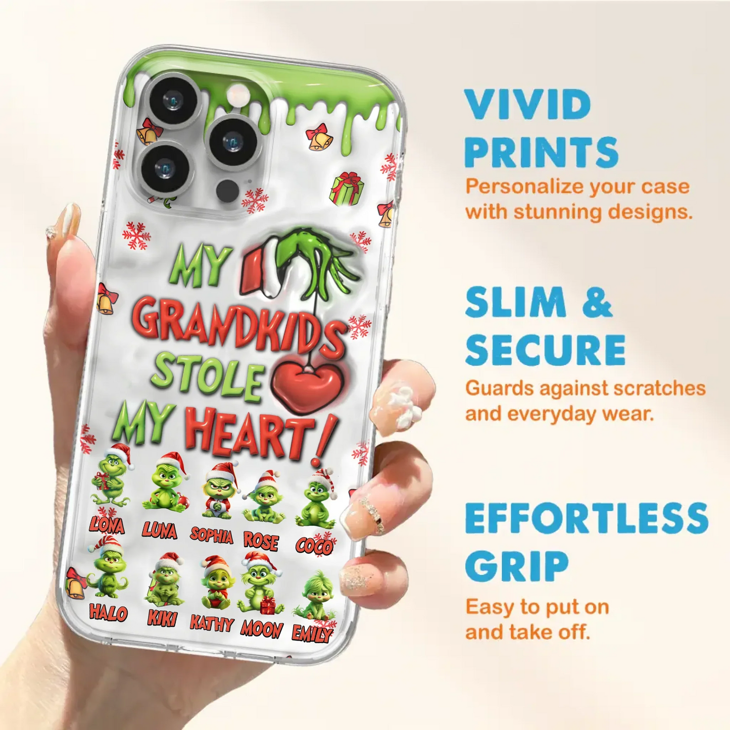 Custom Personalized Christmas Mama Grandkid Phone Case - Gift Idea For Grandkids - Upto 10 Kids - My Grandkids Stole My Heart - Case For iPhone/Samsung