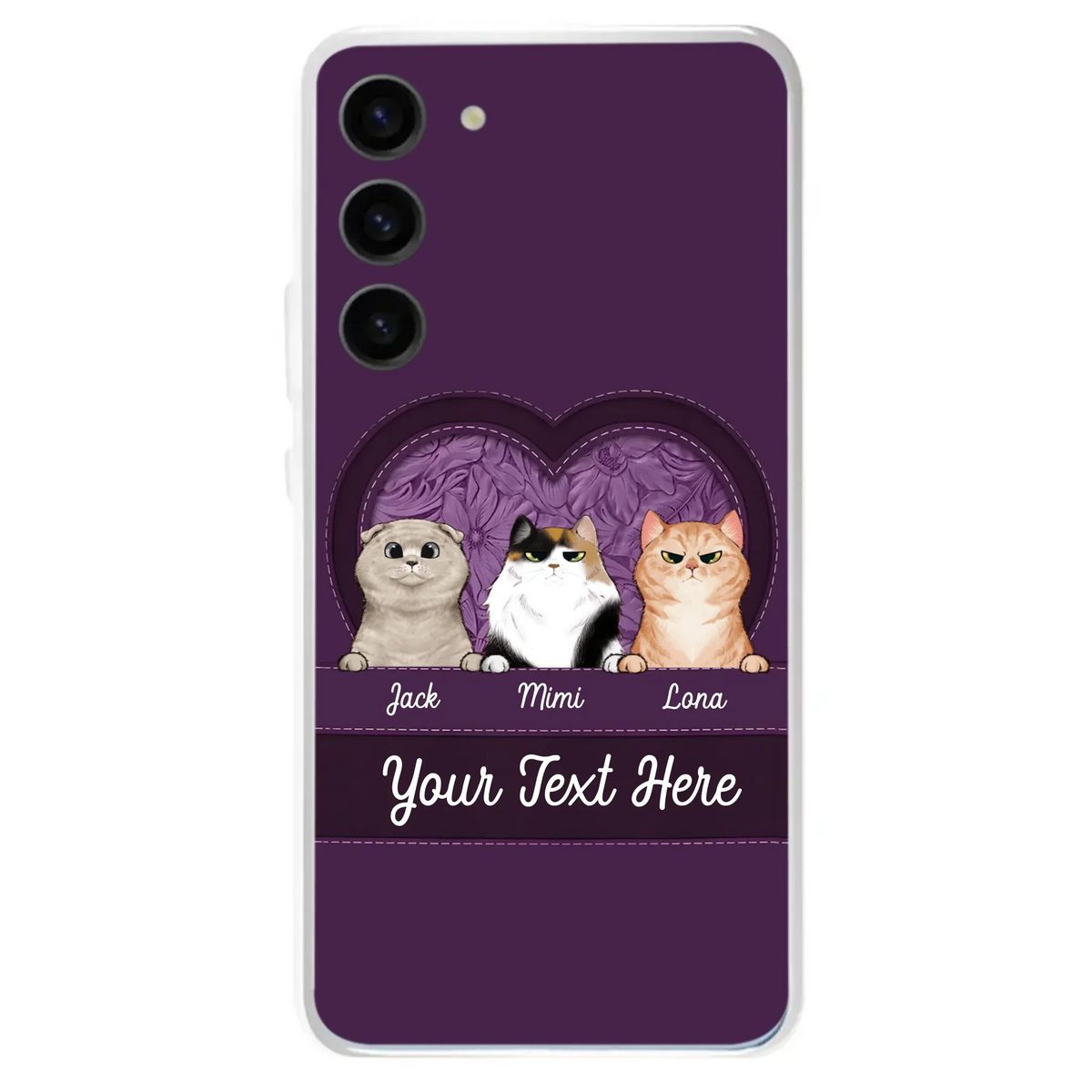 Custom Personalized Cat Phone Case For iPhone And Samsung - Gift Idea For Cat Lover - Up to 3  Cats  - Cat In Heart