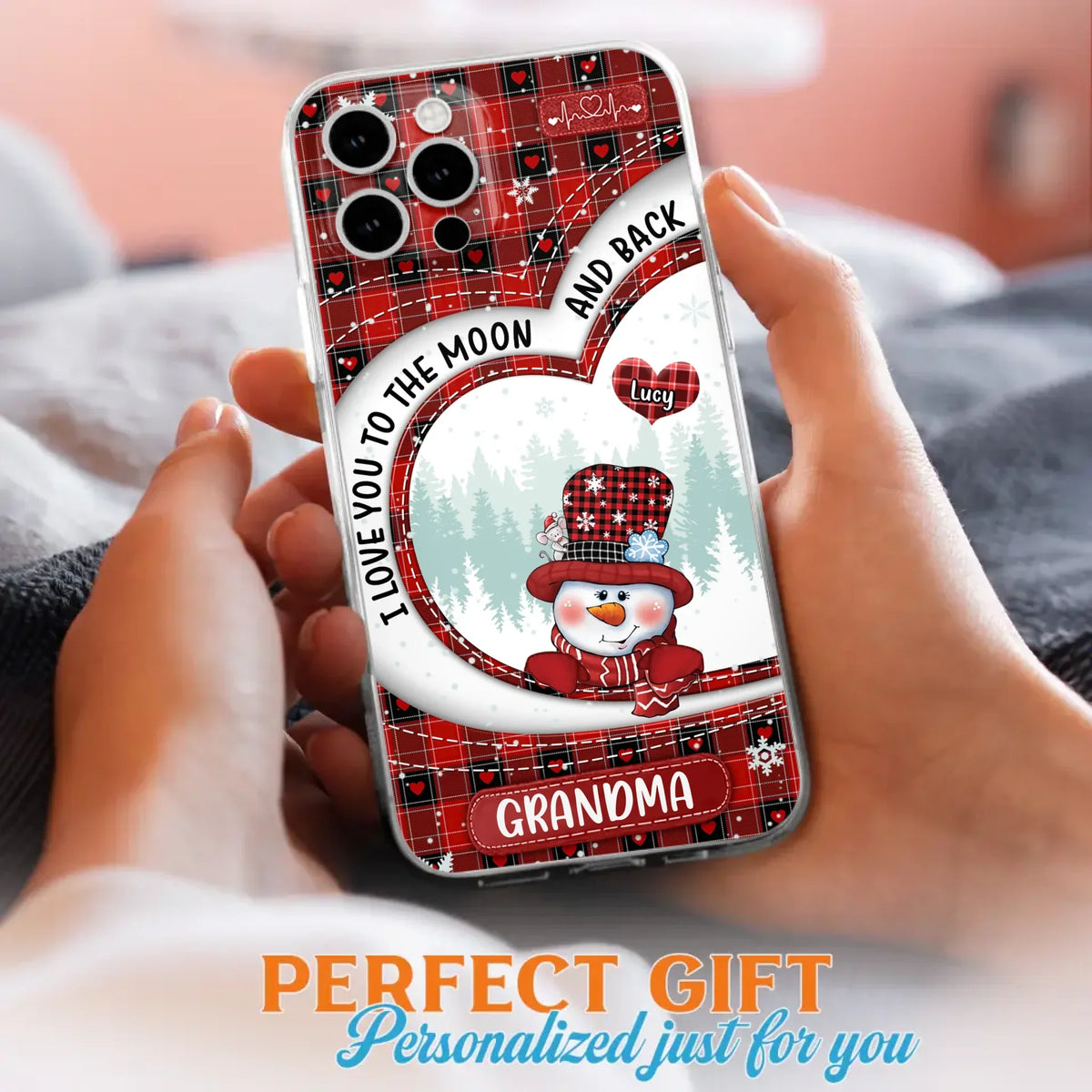 Custom Personalized Snowman Grandma Phone Case - Christmas Gift Idea For Grandma - Up to 12 Kids - Case For iPhone/Samsung - I Love You To The Moon And Back