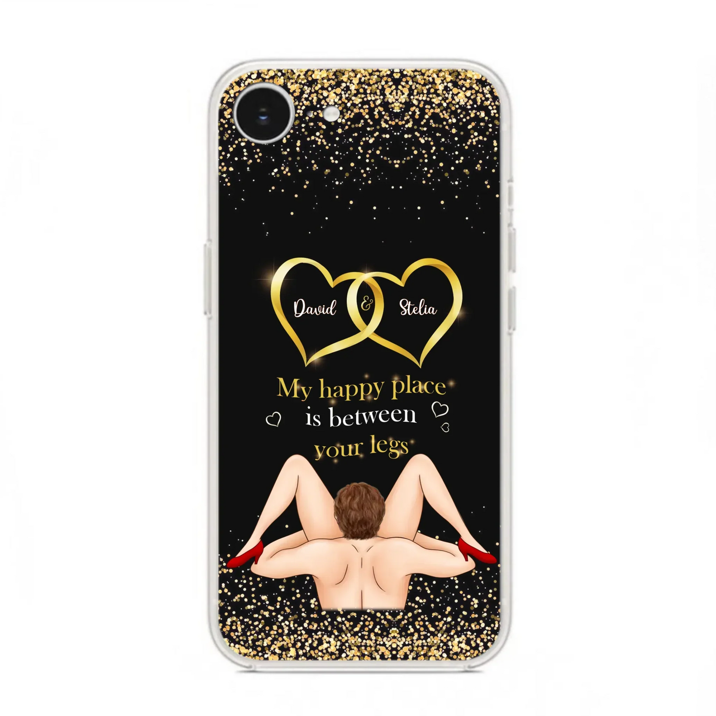 Custom Personalized Couple Phone Case - Gift Idea For Couple/Valentines Day - My Happy Place Is Between Your Legs - Case For iPhone/Samsung