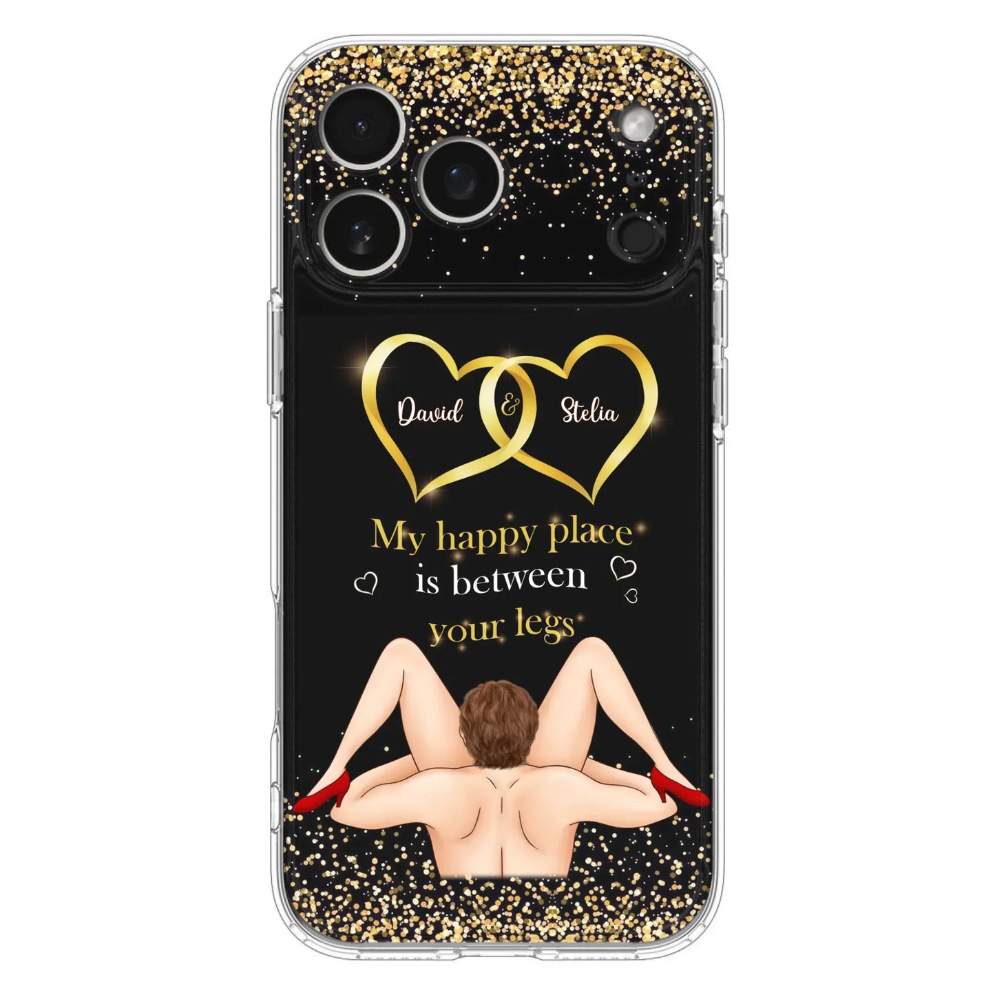 Custom Personalized Couple Phone Case - Gift Idea For Couple/Valentines Day - My Happy Place Is Between Your Legs - Case For iPhone/Samsung