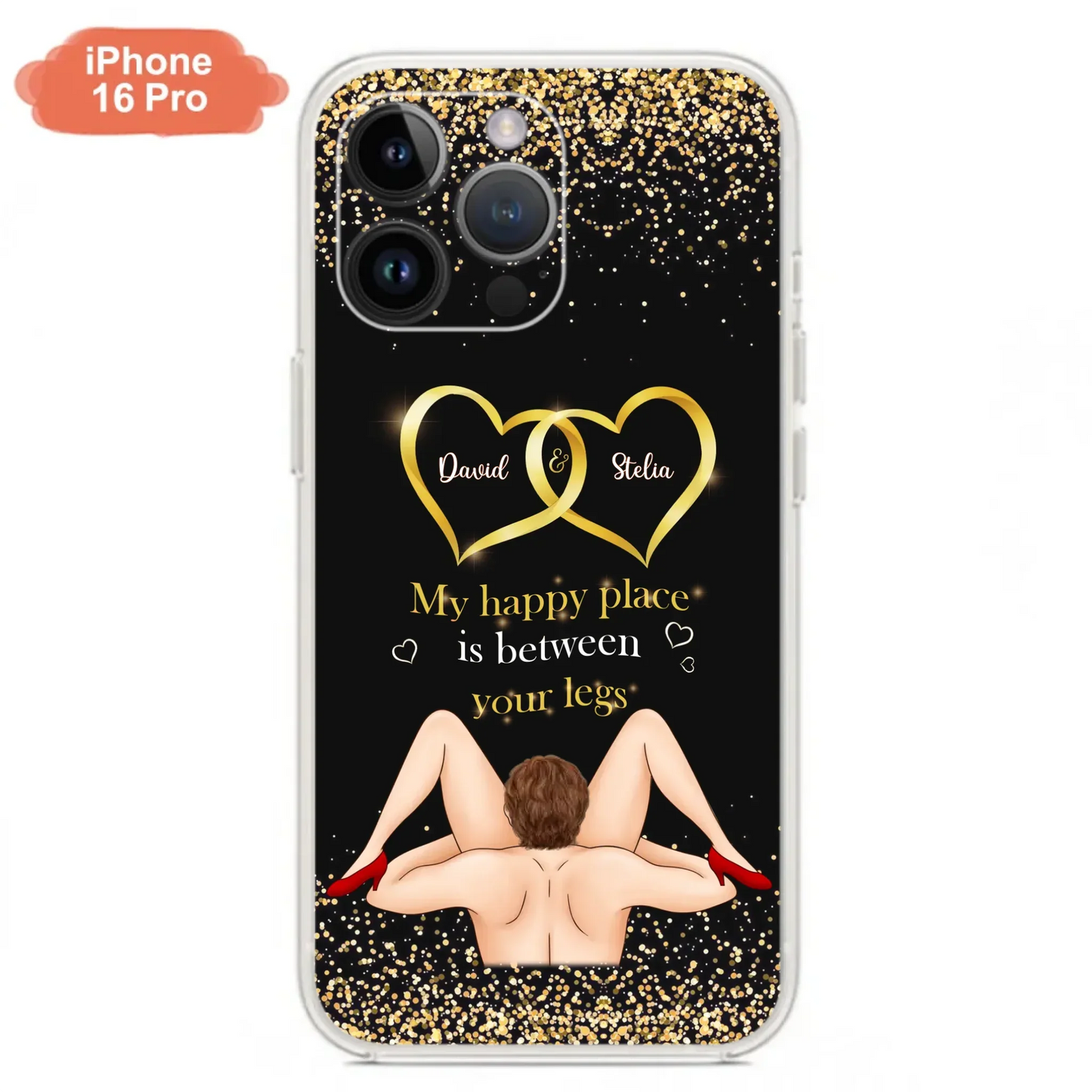 Custom Personalized Couple Phone Case - Gift Idea For Couple/Valentines Day - My Happy Place Is Between Your Legs - Case For iPhone/Samsung