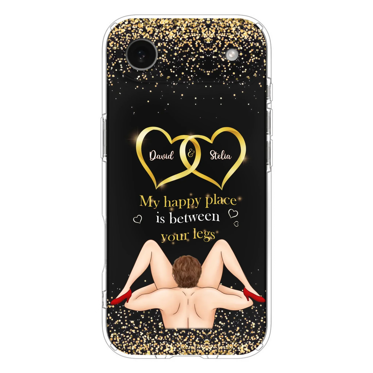 Custom Personalized Couple Phone Case - Gift Idea For Couple/Valentines Day - My Happy Place Is Between Your Legs - Case For iPhone/Samsung