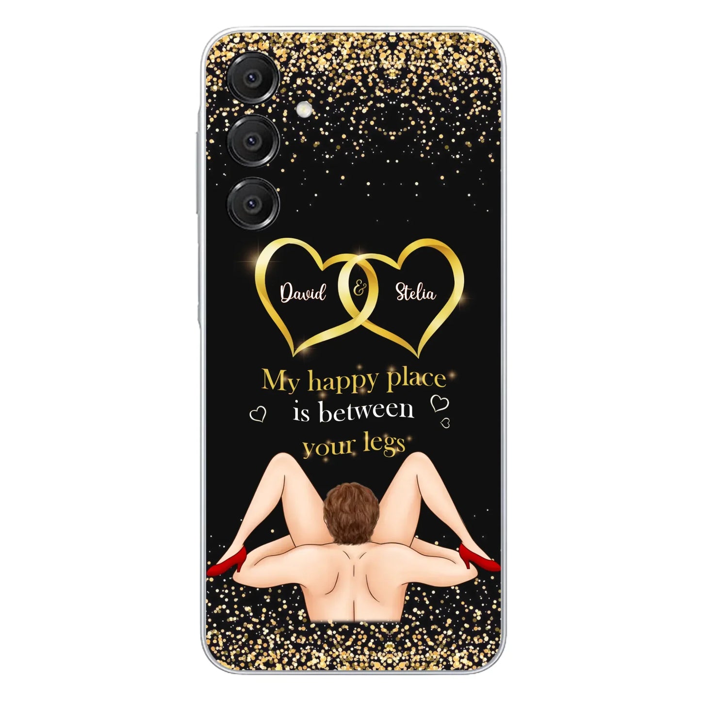 Custom Personalized Couple Phone Case - Gift Idea For Couple/Valentines Day - My Happy Place Is Between Your Legs - Case For iPhone/Samsung