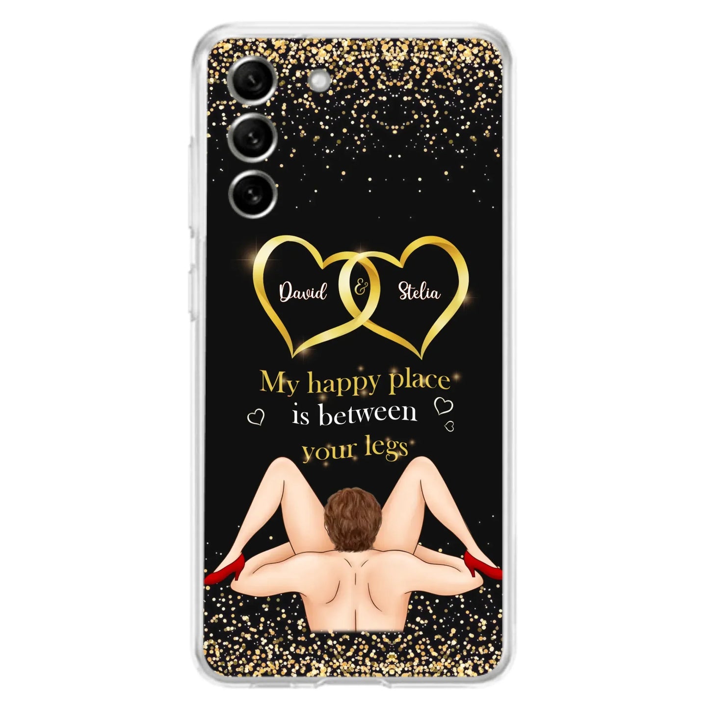 Custom Personalized Couple Phone Case - Gift Idea For Couple/Valentines Day - My Happy Place Is Between Your Legs - Case For iPhone/Samsung