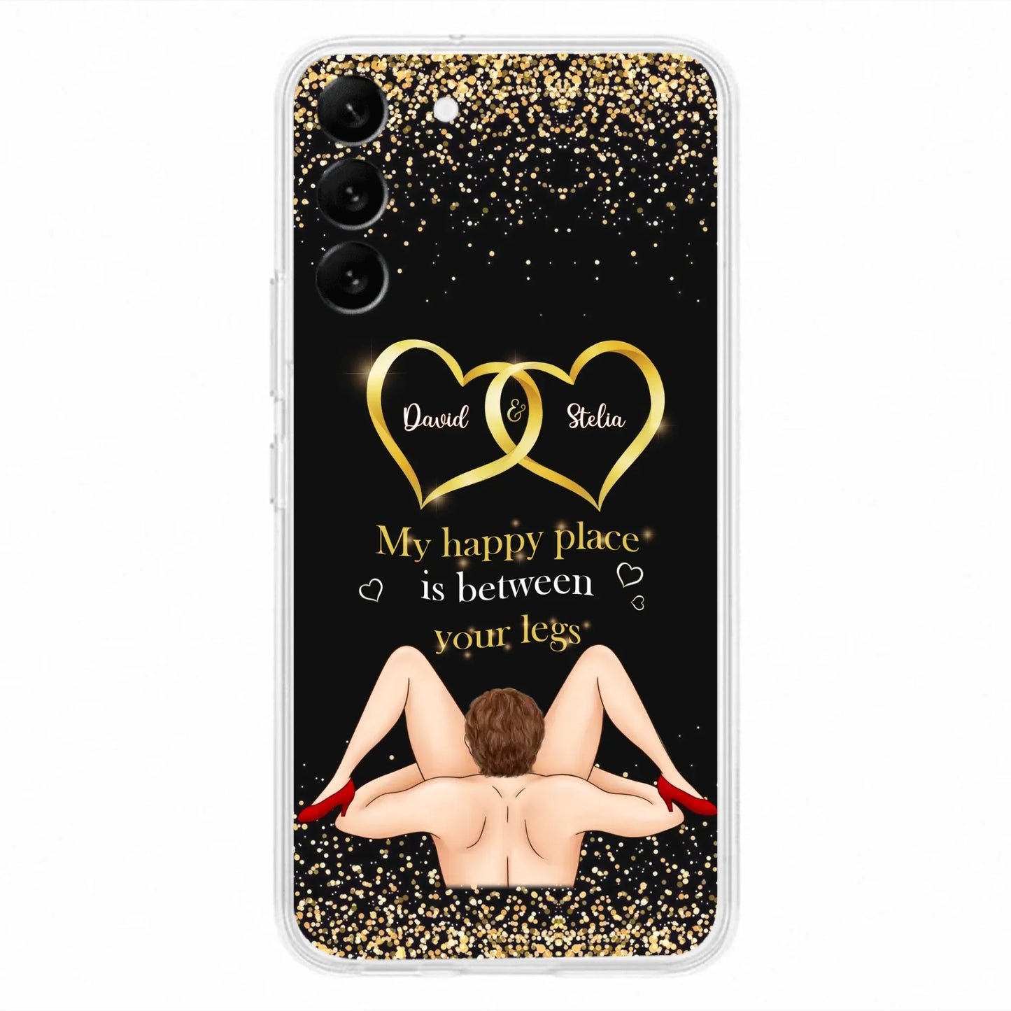 Custom Personalized Couple Phone Case - Gift Idea For Couple/Valentines Day - My Happy Place Is Between Your Legs - Case For iPhone/Samsung