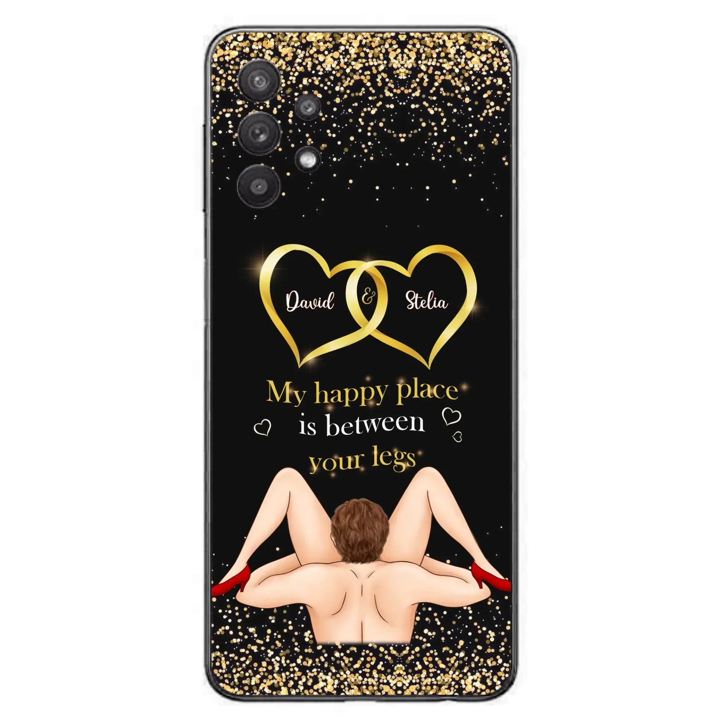 Custom Personalized Couple Phone Case - Gift Idea For Couple/Valentines Day - My Happy Place Is Between Your Legs - Case For iPhone/Samsung