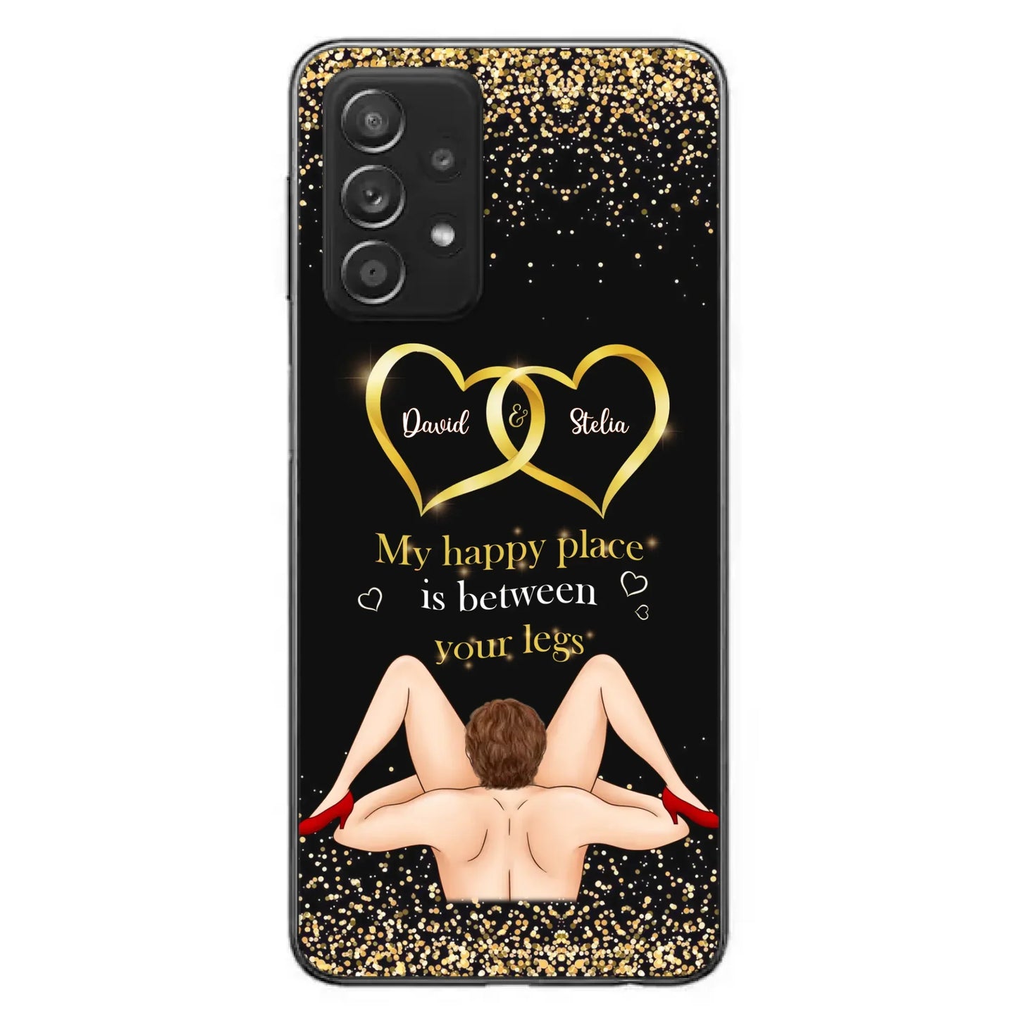 Custom Personalized Couple Phone Case - Gift Idea For Couple/Valentines Day - My Happy Place Is Between Your Legs - Case For iPhone/Samsung