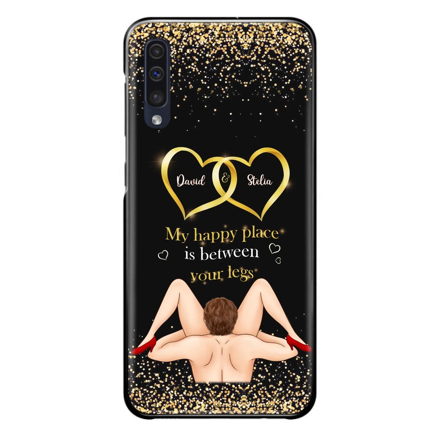 Custom Personalized Couple Phone Case - Gift Idea For Couple/Valentines Day - My Happy Place Is Between Your Legs - Case For iPhone/Samsung