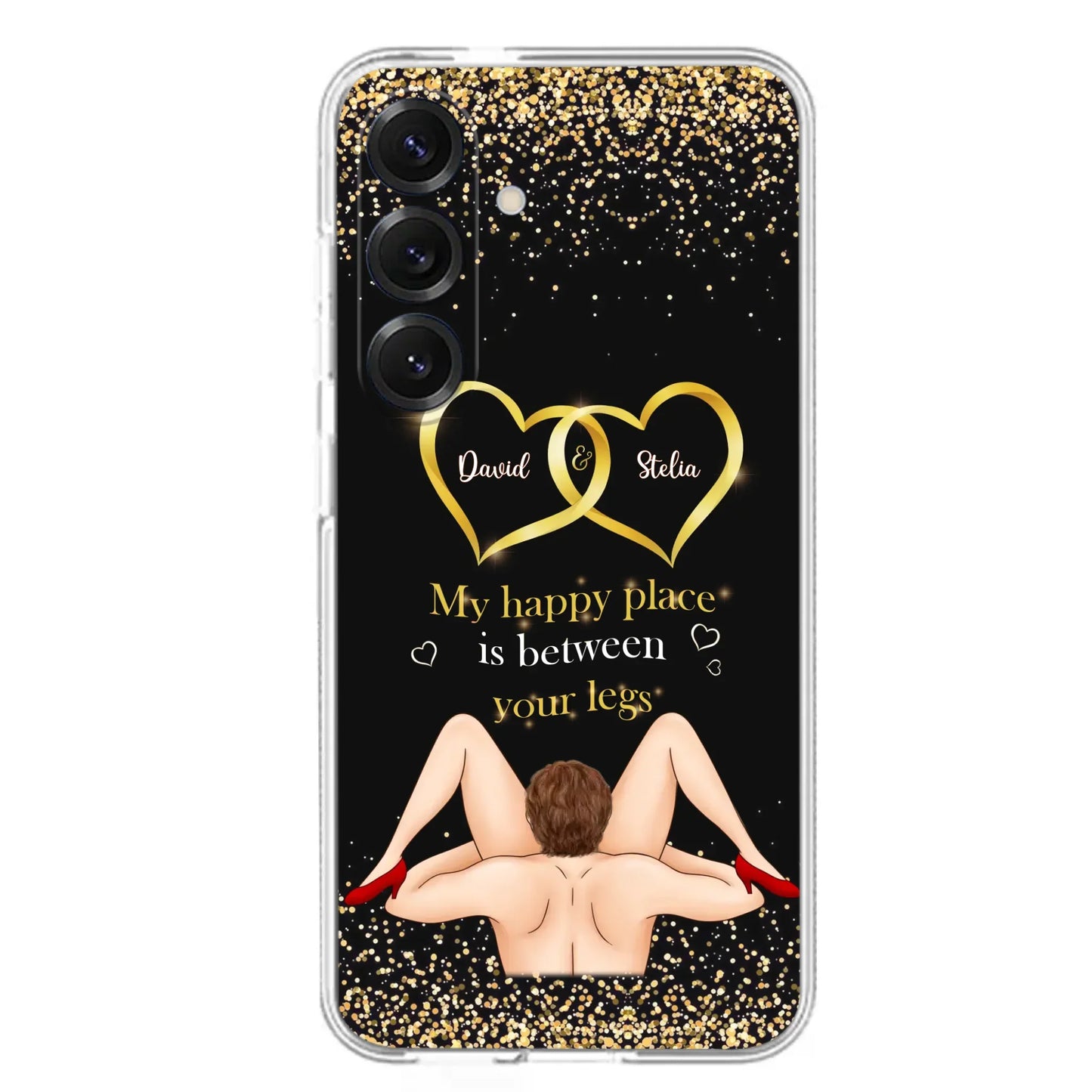 Custom Personalized Couple Phone Case - Gift Idea For Couple/Valentines Day - My Happy Place Is Between Your Legs - Case For iPhone/Samsung