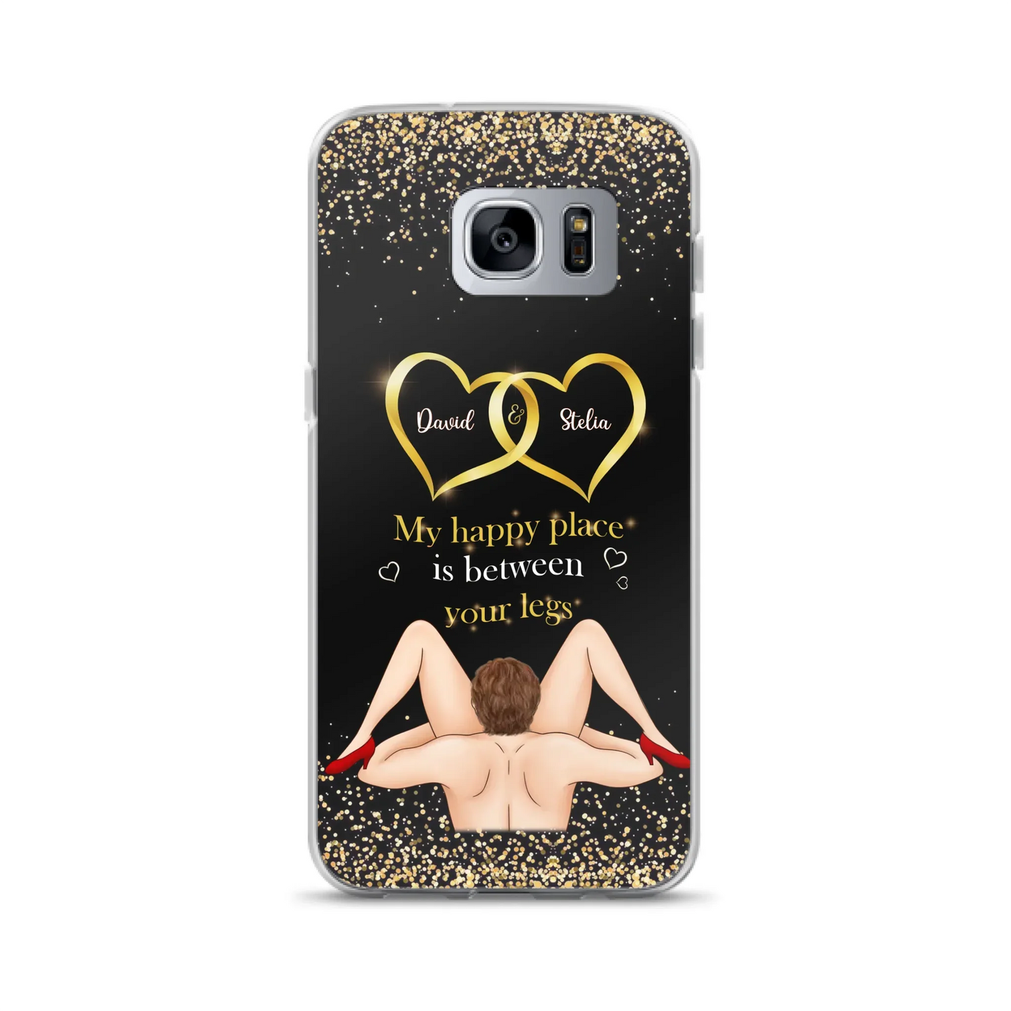 Custom Personalized Couple Phone Case - Gift Idea For Couple/Valentines Day - My Happy Place Is Between Your Legs - Case For iPhone/Samsung