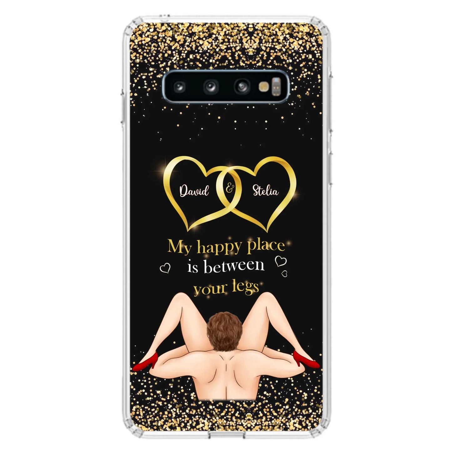 Custom Personalized Couple Phone Case - Gift Idea For Couple/Valentines Day - My Happy Place Is Between Your Legs - Case For iPhone/Samsung