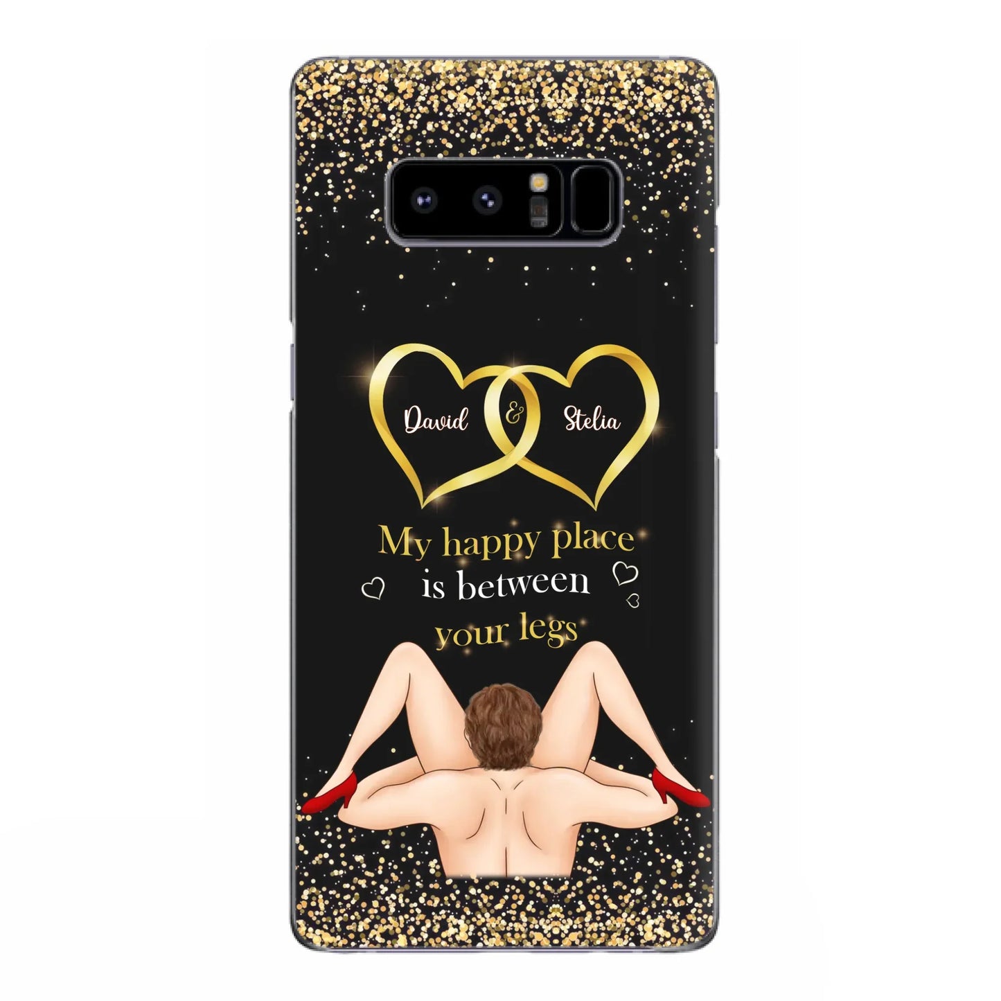 Custom Personalized Couple Phone Case - Gift Idea For Couple/Valentines Day - My Happy Place Is Between Your Legs - Case For iPhone/Samsung
