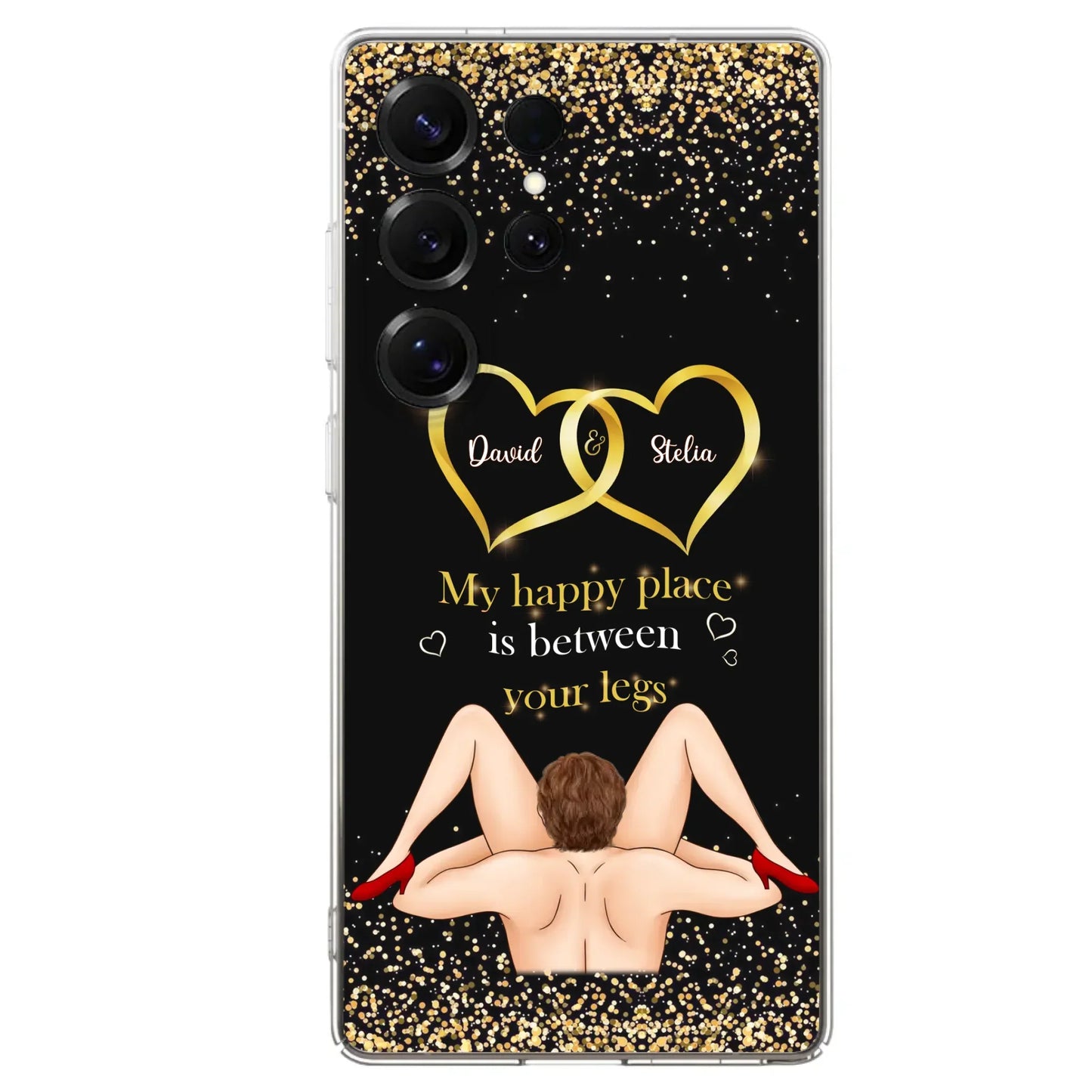 Custom Personalized Couple Phone Case - Gift Idea For Couple/Valentines Day - My Happy Place Is Between Your Legs - Case For iPhone/Samsung