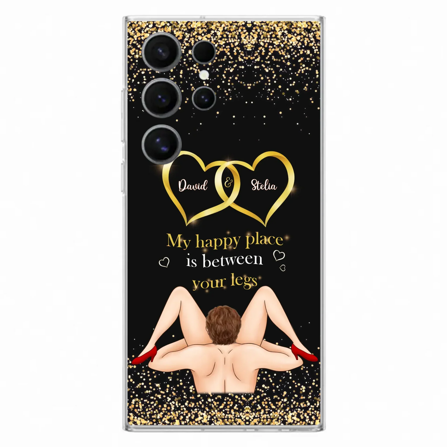 Custom Personalized Couple Phone Case - Gift Idea For Couple/Valentines Day - My Happy Place Is Between Your Legs - Case For iPhone/Samsung