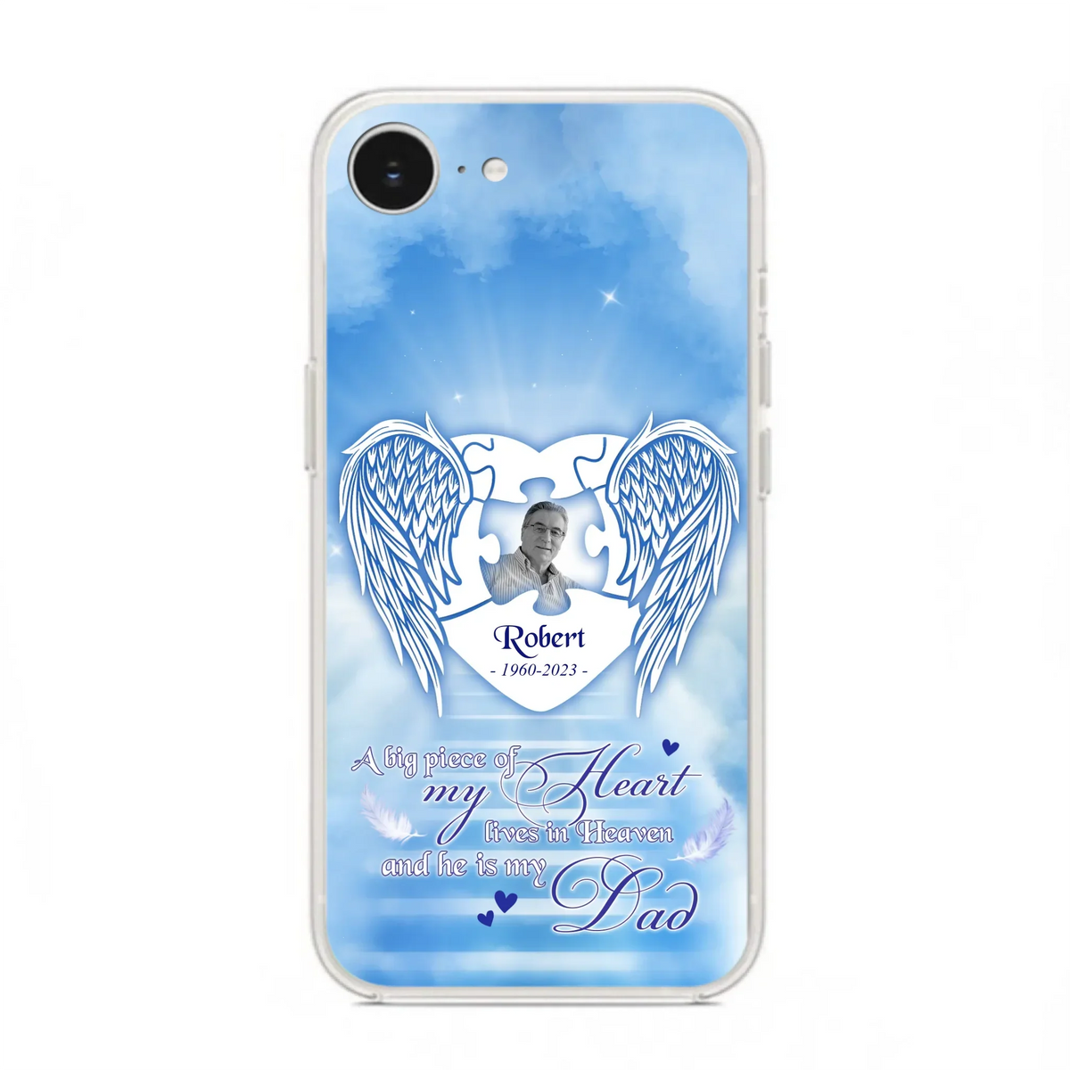 Custom Personalized Memorial Photo Phone Case - Memorial Gift Idea For Family - A Big Piece Of My Heart Lives In Heaven And He Is My Dad - Case For iPhone/Samsung