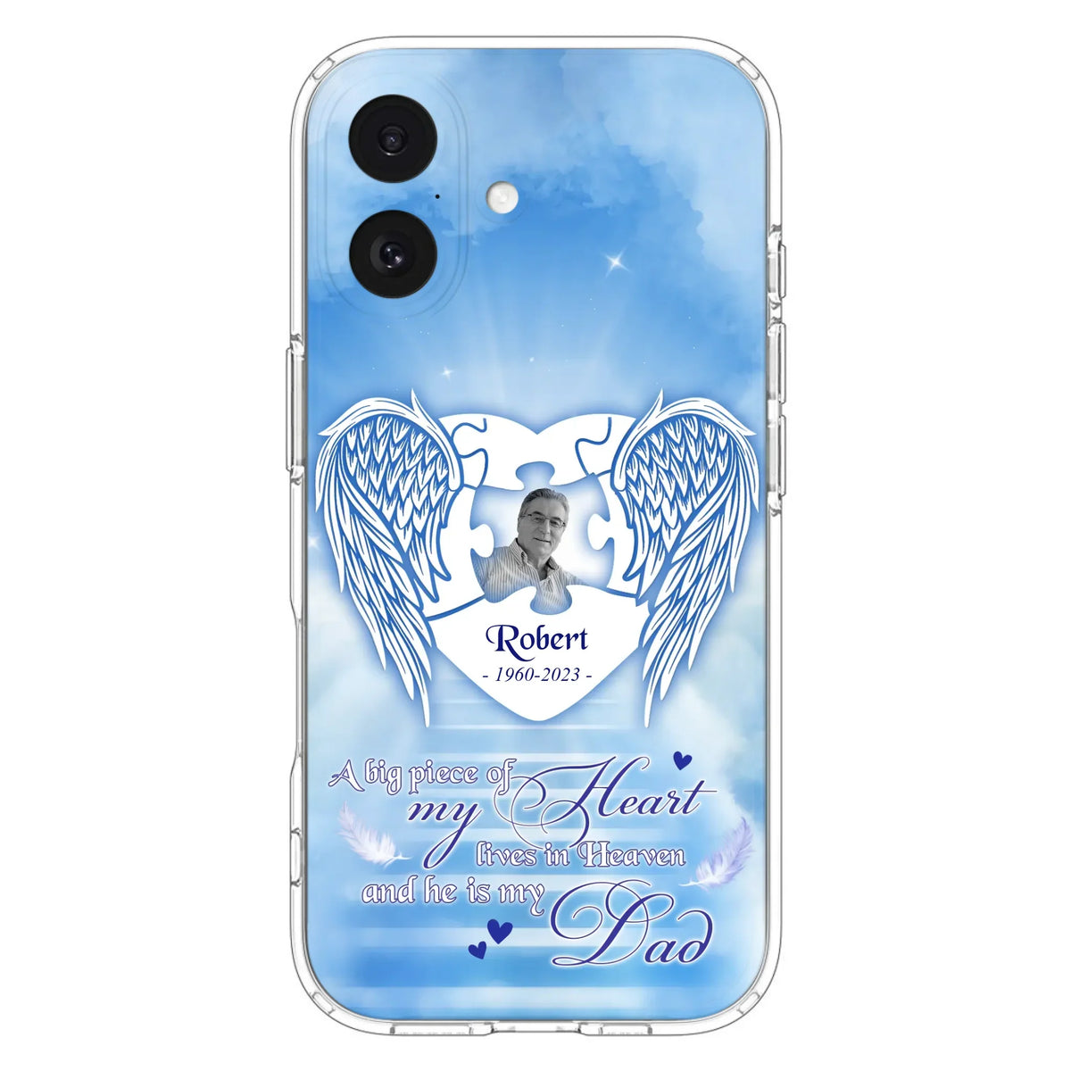 Custom Personalized Memorial Photo Phone Case - Memorial Gift Idea For Family - A Big Piece Of My Heart Lives In Heaven And He Is My Dad - Case For iPhone/Samsung