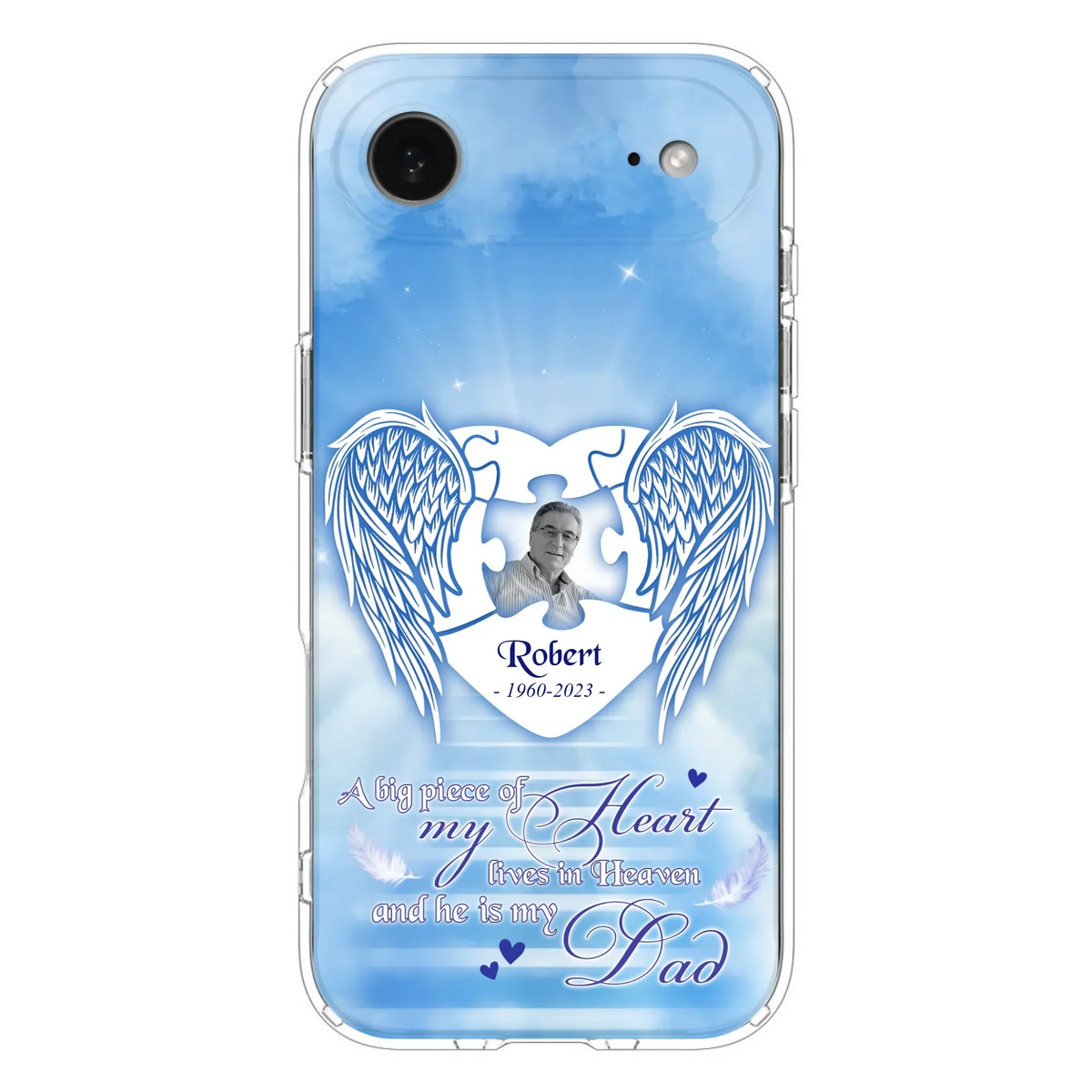 Custom Personalized Memorial Photo Phone Case - Memorial Gift Idea For Family - A Big Piece Of My Heart Lives In Heaven And He Is My Dad - Case For iPhone/Samsung