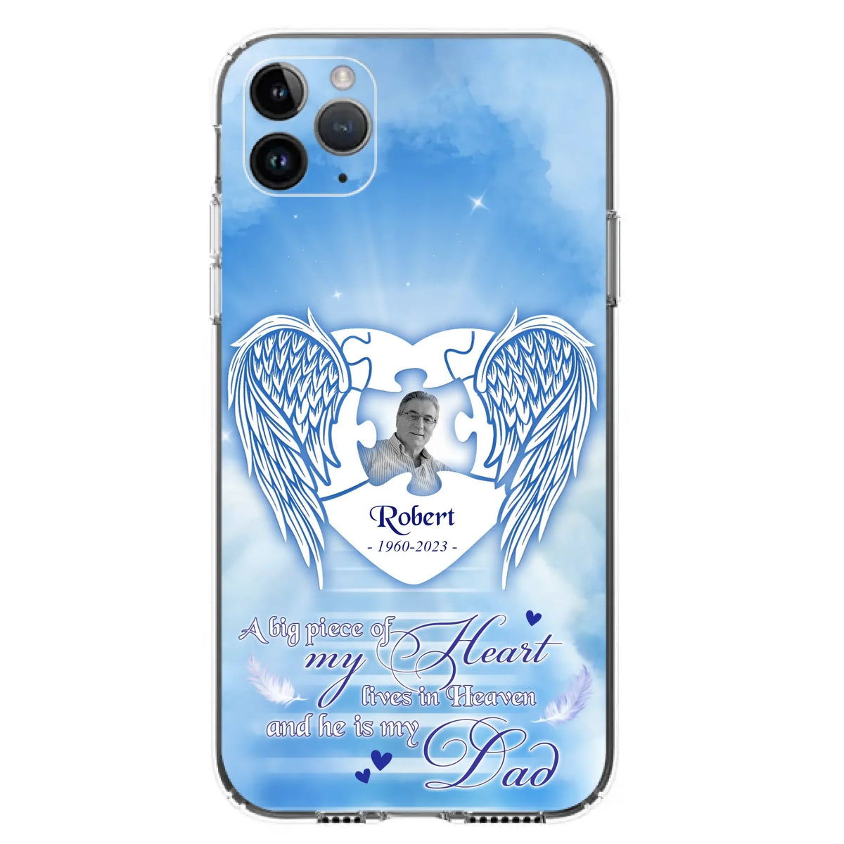 Custom Personalized Memorial Photo Phone Case - Memorial Gift Idea For Family - A Big Piece Of My Heart Lives In Heaven And He Is My Dad - Case For iPhone/Samsung