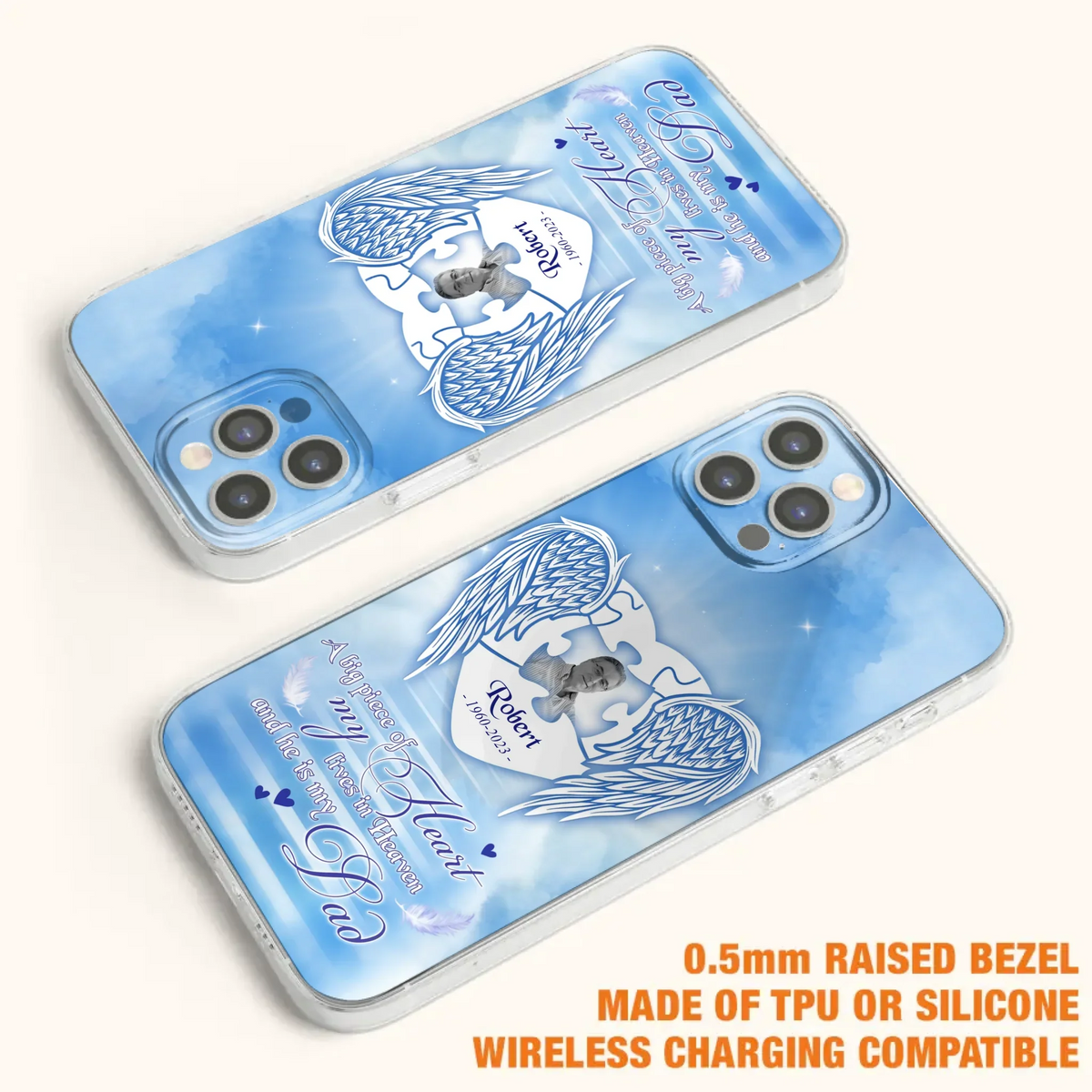 Custom Personalized Memorial Photo Phone Case - Memorial Gift Idea For Family - A Big Piece Of My Heart Lives In Heaven And He Is My Dad - Case For iPhone/Samsung