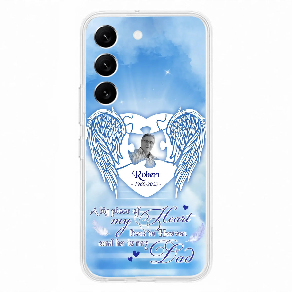 Custom Personalized Memorial Photo Phone Case - Memorial Gift Idea For Family - A Big Piece Of My Heart Lives In Heaven And He Is My Dad - Case For iPhone/Samsung